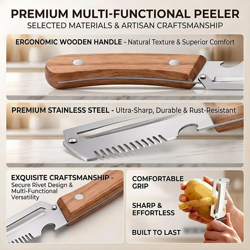 2PC Set Kitchen Peeler Stainless Steel Vegetable Peeler Wooden Handle For Peeling And Slicing Fruits And Vegetables Kitchen Tool