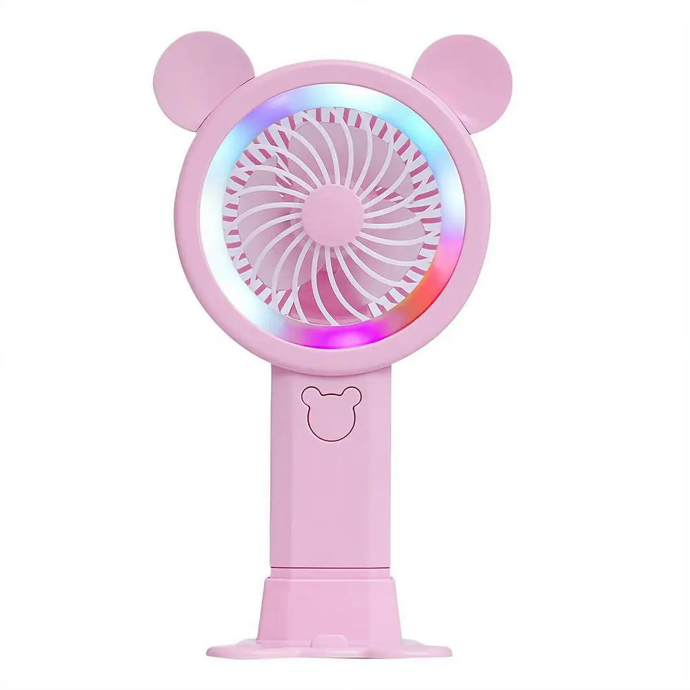 2026 New Gradient Light Handheld Mini Fan Portable Lovely Pink Cartoon Windy Fan Cute Round Ears Desktop Small Electric Fan