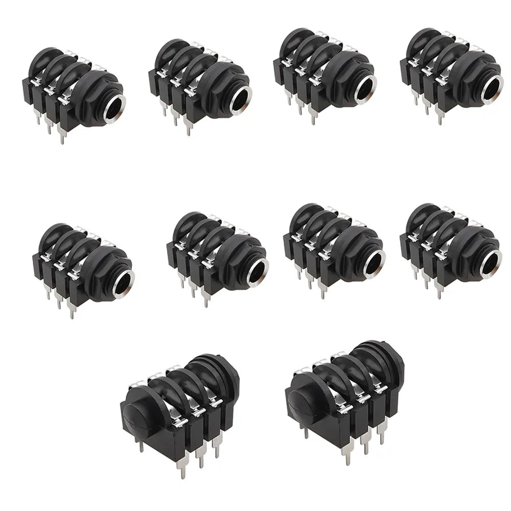 1/2/5/10Pcs 6.35mm Jack 1/4" 6Pin Stereo Female Headphone Socket Audio Plug Microphone Jack Thread PCB Panel Mount Connectors