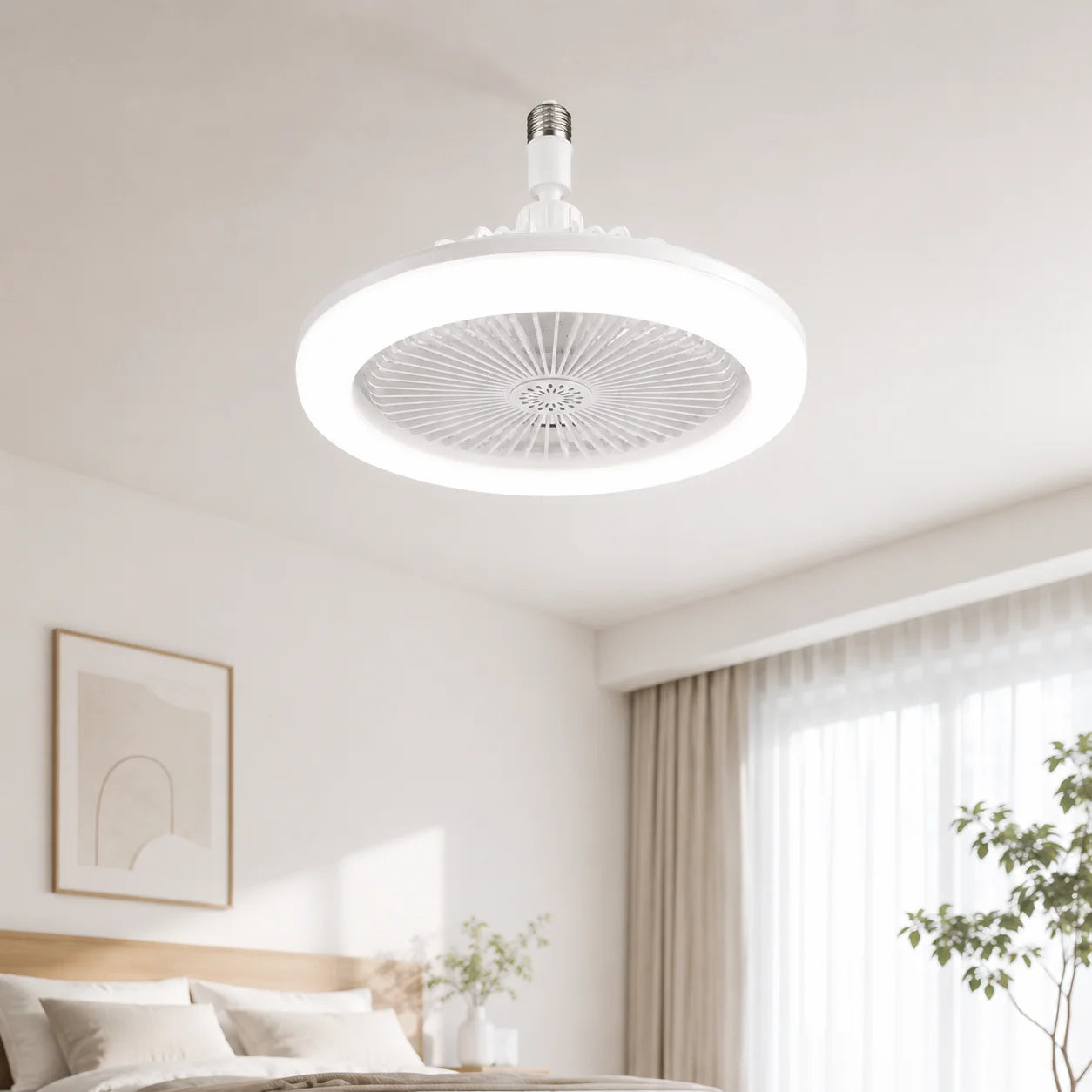 E27 3 in 1  Ceiling Fan Light with Remote Control Rotatable LED Lamp Converter Base for Bedroom Living Room Kitchen Home Decor
