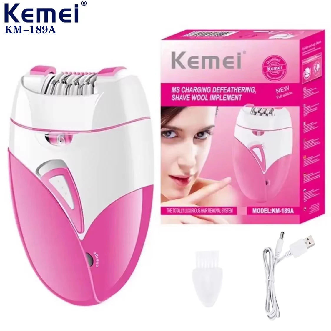 Kemei Women Epilator 2 Speed Setting Electric Hair Remover For Face，Body，Bikini Area，Arms，Legs KM-189A
