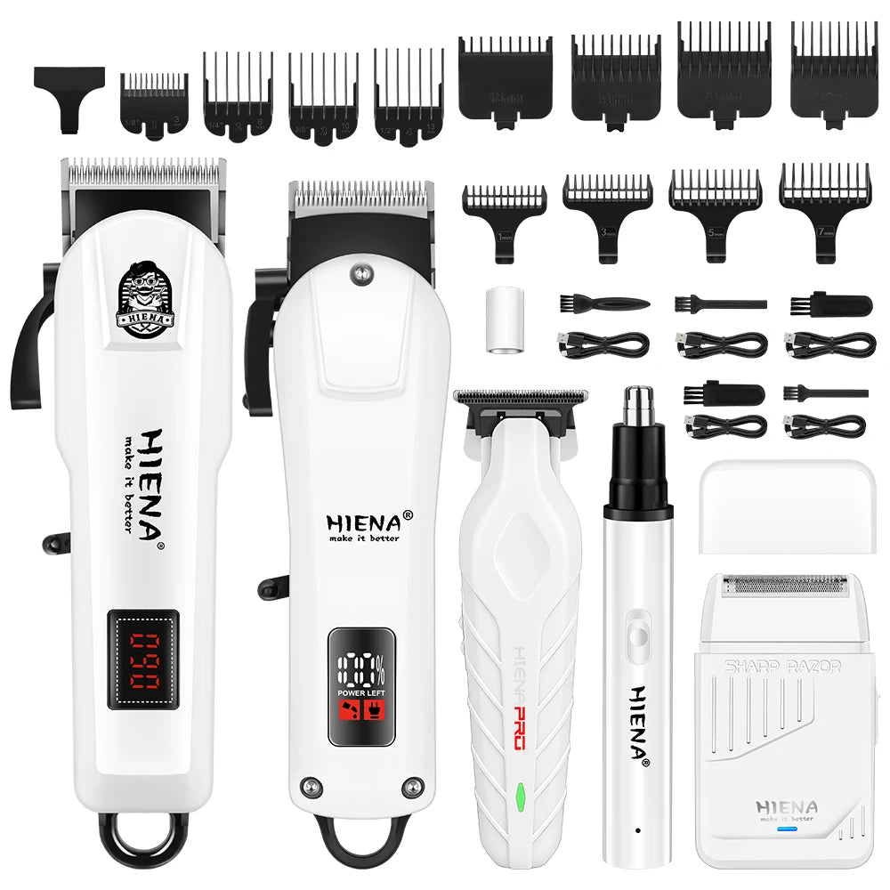 HIENA PRO 2/5Pcs Professional Hair Clippers Kit Rechargeable Hair Trimmer Men's Electric Ear and Nose Hair Trimmer Grooming Kit, Rechargeable Electric Razor, 4 Piece Set, US Local Ship