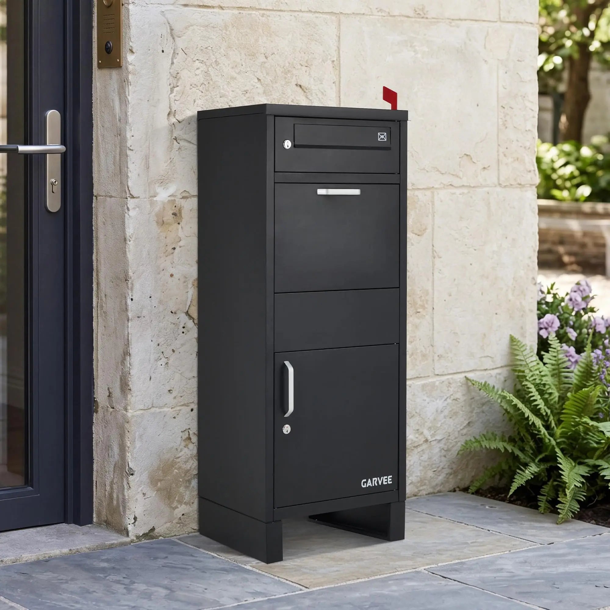 Galvanized Steel Outdoor Package Delivery Box 44in Large Lockable Parcel Drop Box With Cushion Weatherproof Wall Or Floor Mount