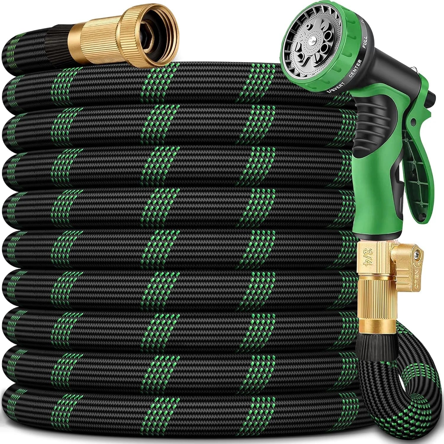 Upgraded Version of 100 Foot Non Retractable Garden Hose, Equipped with 10 Spray Mode Nozzles, lightweight and Flexible, anti Winding, with 3/4 inch Brass Joint, Explosion-Proof and Durable, Suitable for Outdoor Courtyards, L