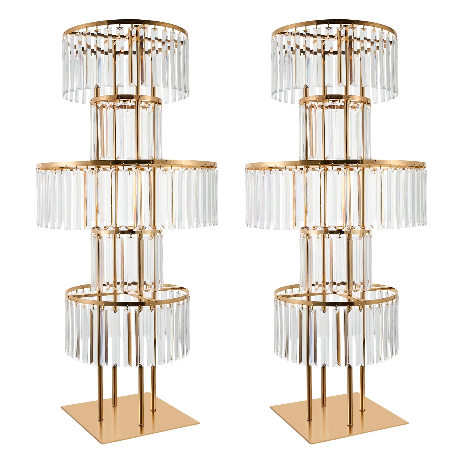 2PCS 5-tier Crystal Flower Stand Wedding Centerpieces Crystal Vases Premium Display Shelf for Party Table Decor Gold/Silver