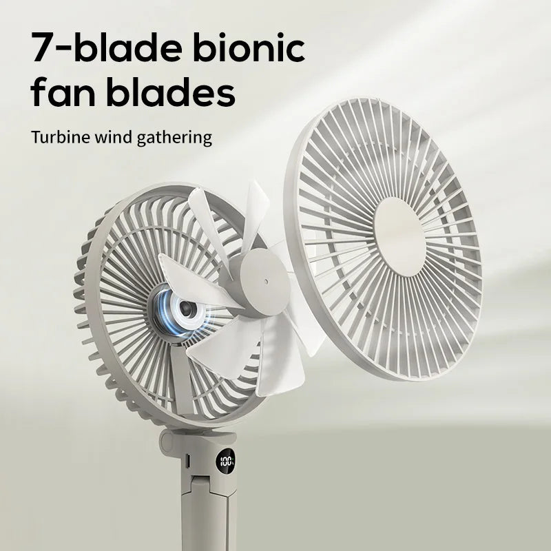 HOMEFISH Portable Handheld Rechargeable Fan LED Digital Display 180°Adjustable Rechargeable Fan 4 Speed Wind Camping Tripod Fan