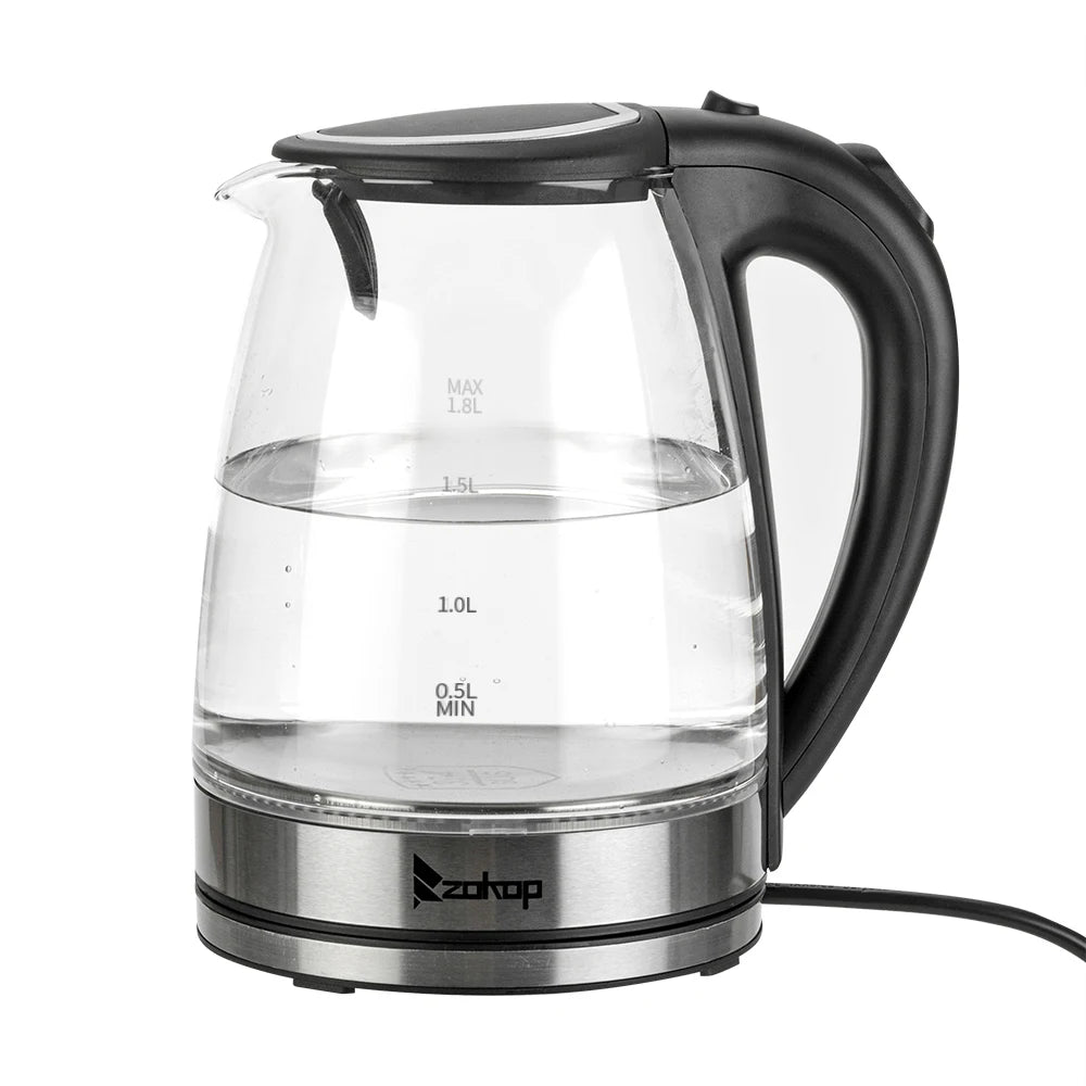 HD 1857 A 110V 1200W 1.8L Electric Glass Kettle US Plug Borosilicate Glass Blue LED Auto Shut Off 360 Rotation Base