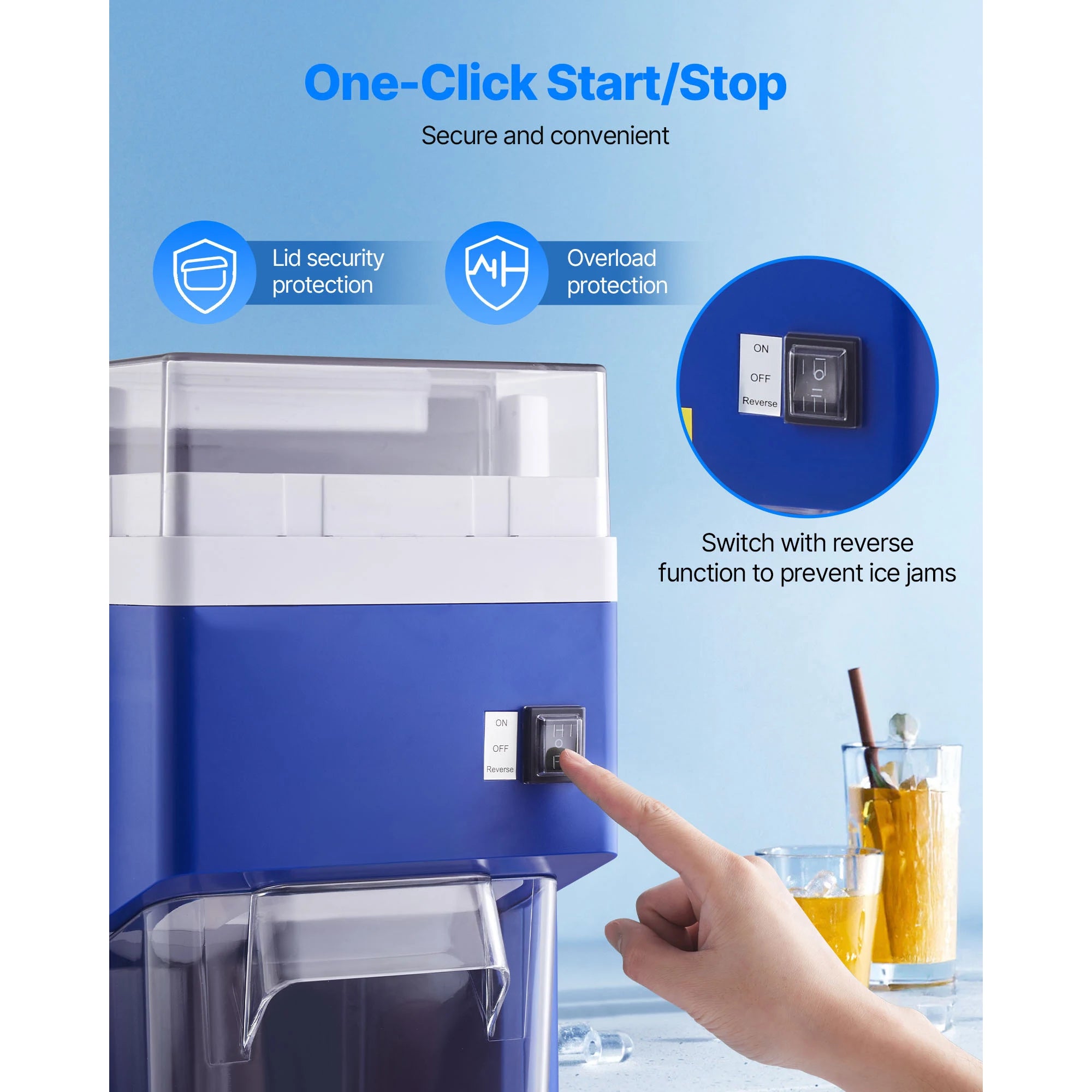 SucceBuy 1.8L Commercial Ice Shaver Machine Electric Snow Cone Machine Stainless Steel Blades Shaved Ice Maker for Dessert Home