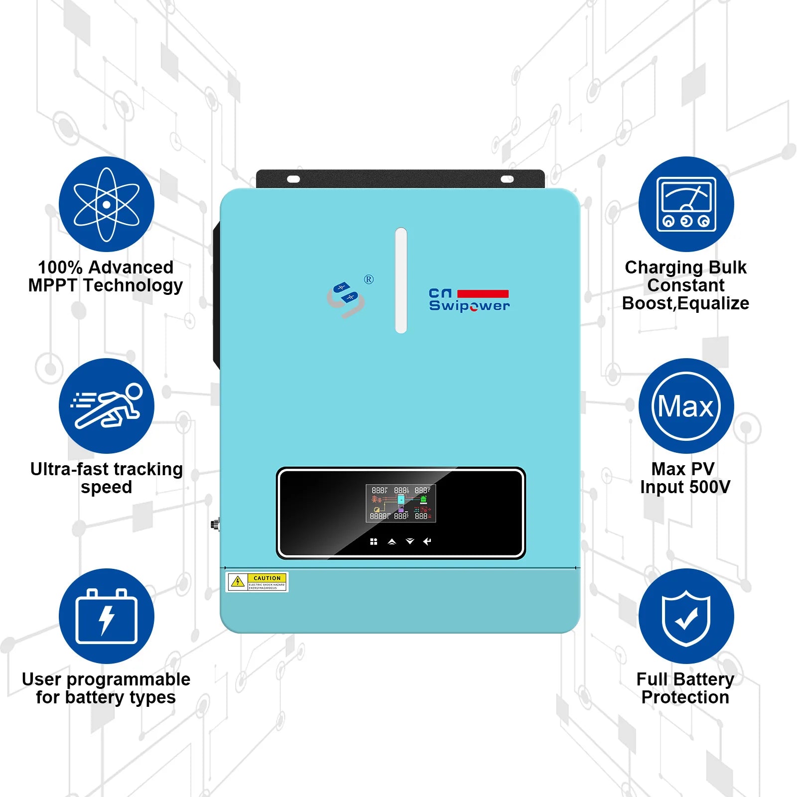 SWIPOWER 4000VA 3600W Hybrid Solar Inverter 120A MPPT Charger 24VDC to 120VAC PV（60~450VDC）