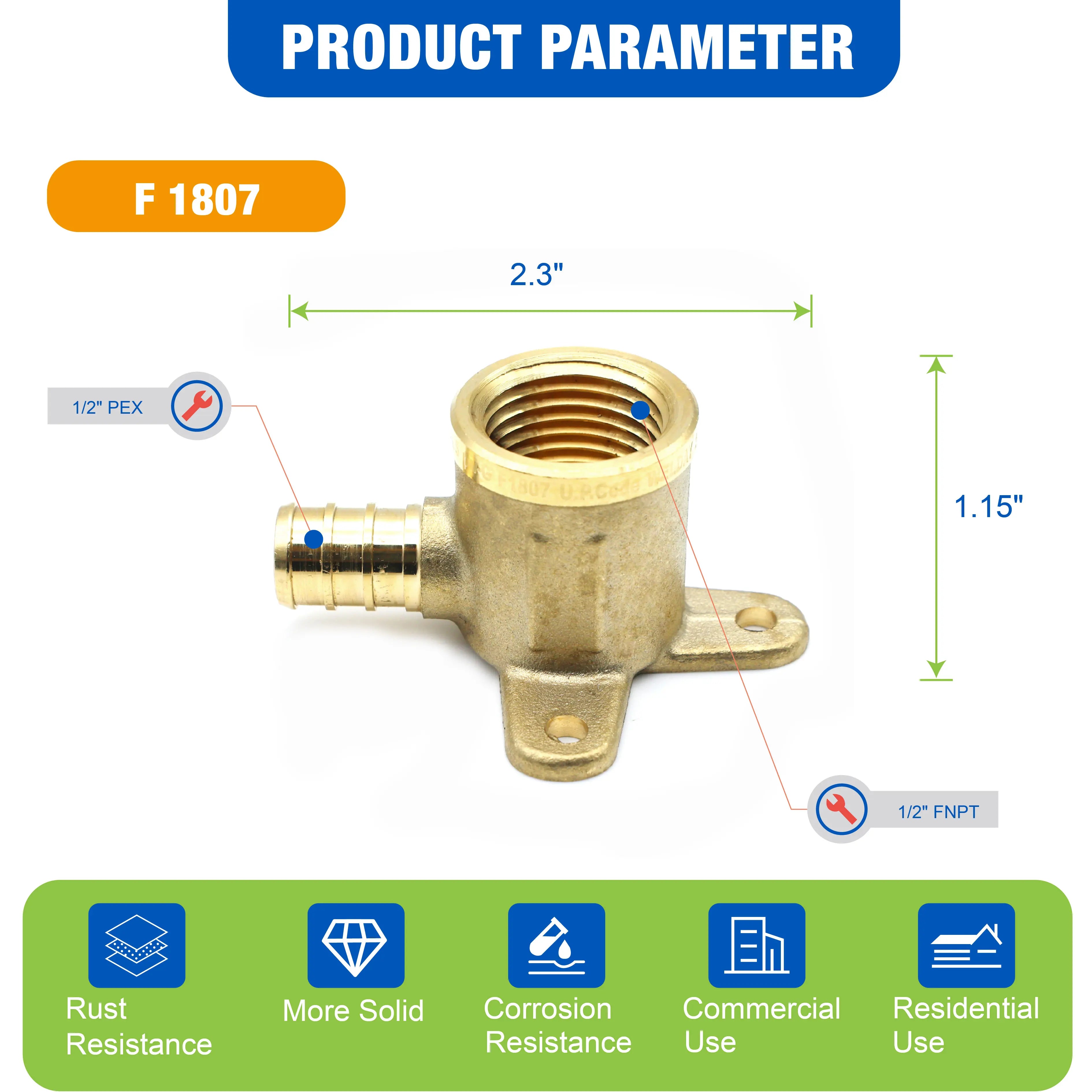 KING SMART Crimp/F1807 PEX 1/2" * 1/2" Female NPT Drop Ear Elbow; Lead Free Brass; 10Pcs/Case; 80204