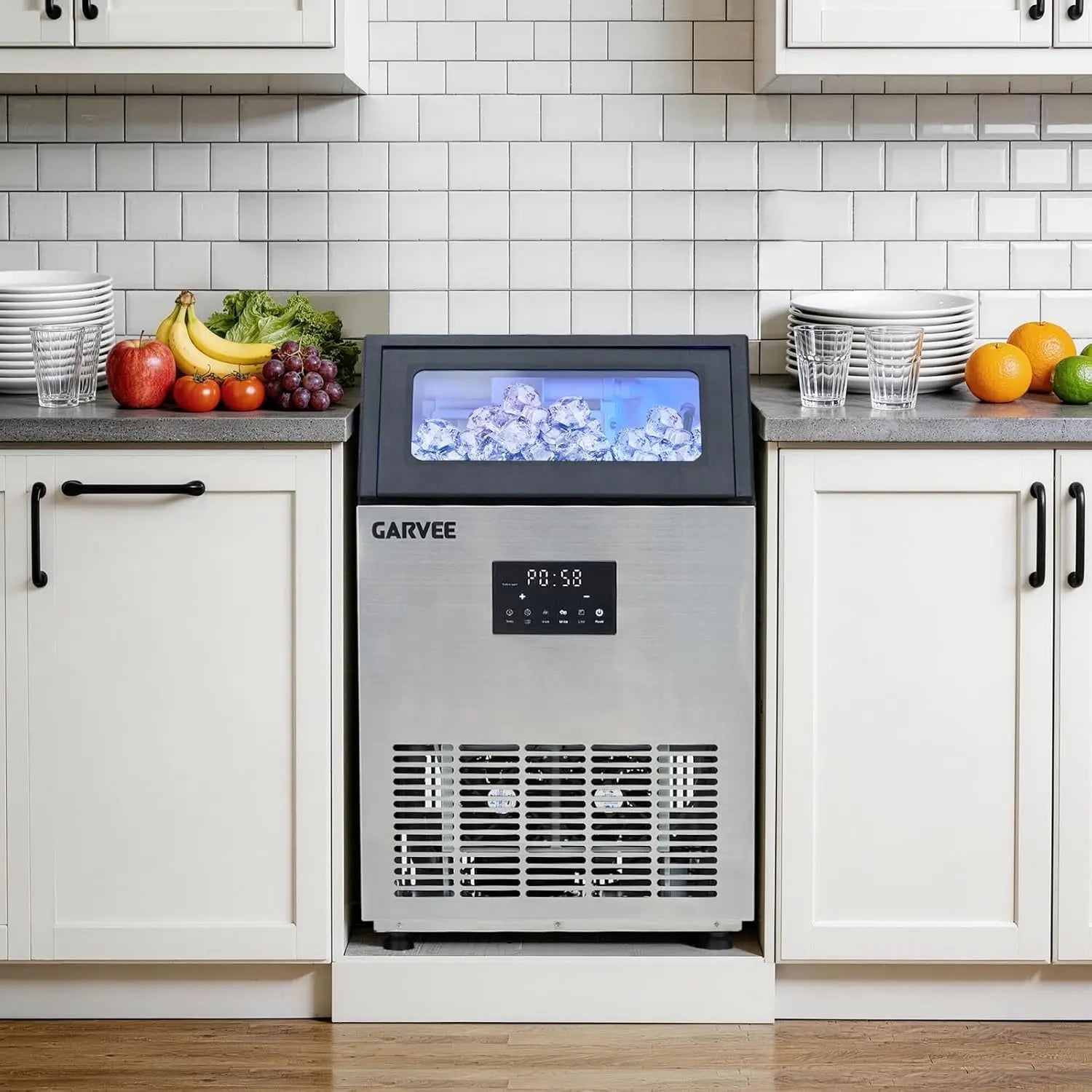 Commercial Ice Maker Machine 150LBS/24H, 40LBS Storage Bin, Fast Ice Making, Dual Water Inlet & Auto Self-Cleaning for home