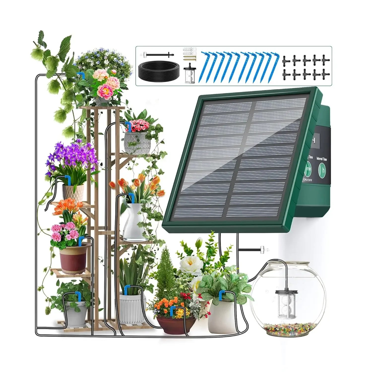 DIY solar drip irrigation kit, garden drip irrigation system, suitable for outdoor balcony garden automatic watering system
