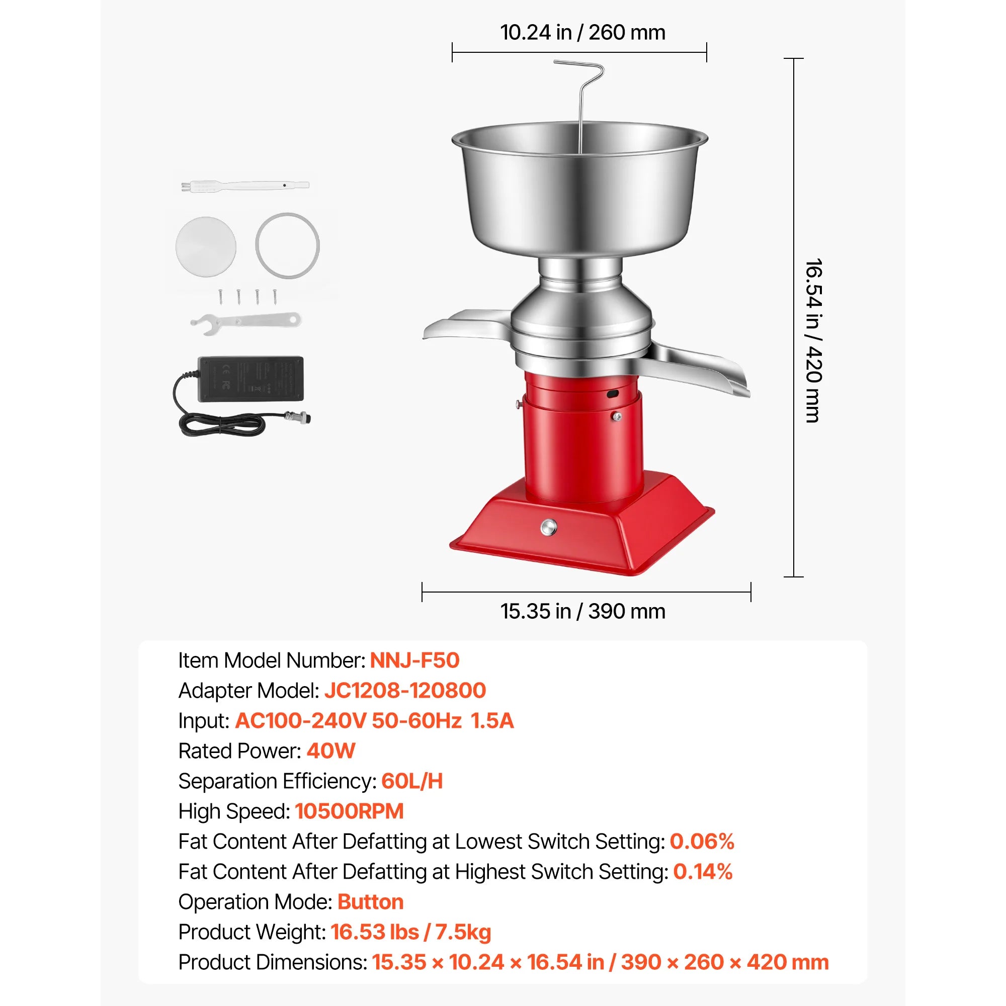 SucceBuy Electric Milk Cream Separator Output 10500RPM 304 Stainless with 4.5L Bowl Capacity Milk Skimmer Separating Machine
