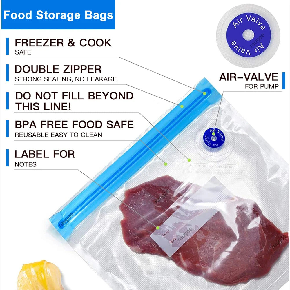 Vacuum Sealer Bags Vacuum Packaging Bag Food Reusable Vacuum Food Fresh Storage Bag BPA Free Vacuum Zipper Bags 10Pcs 30Pcs