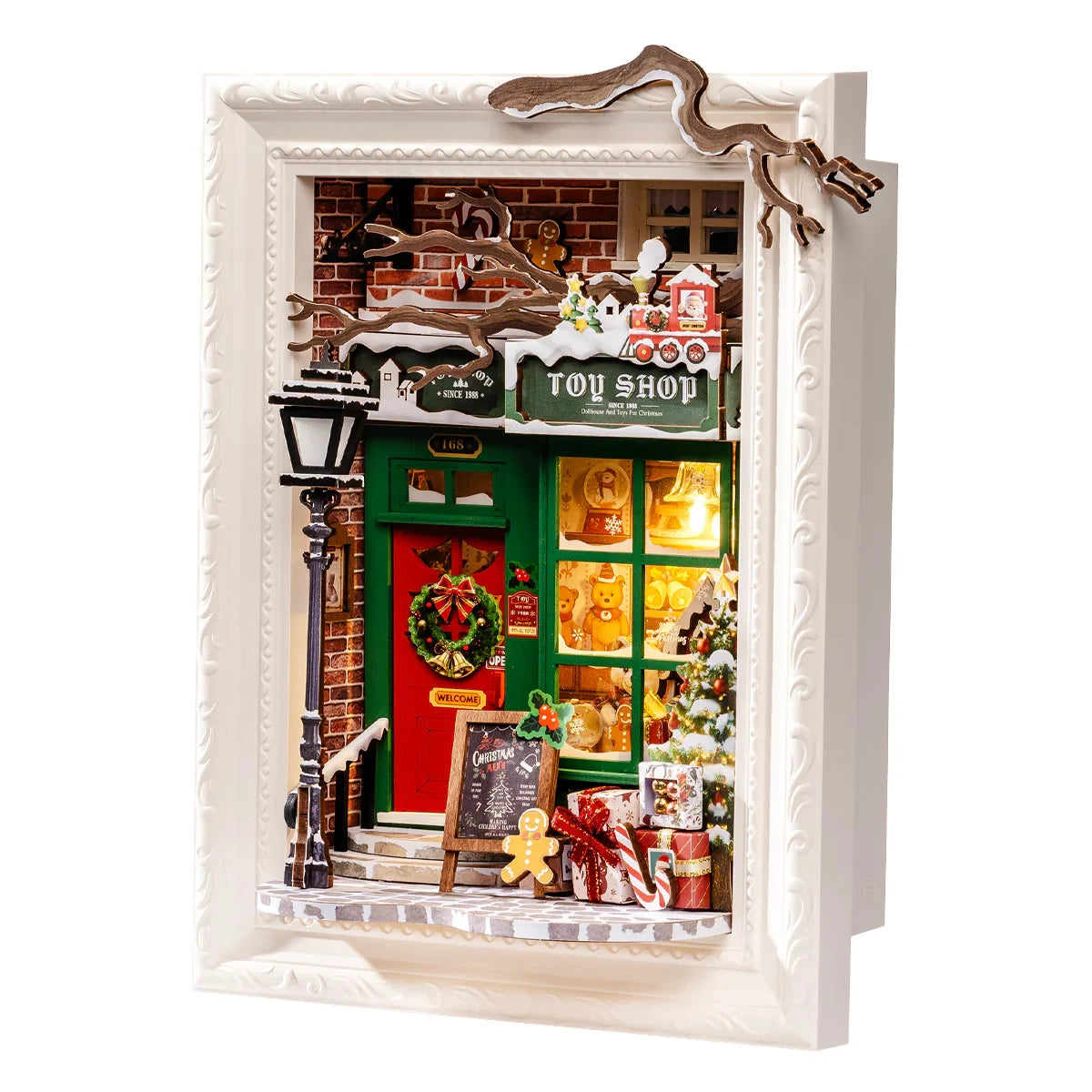 Rolife Christmas Eve Party 3D LED Diorama Snap Together Wooden Puzzle Kit for Wall Tabletop Festive Home Decor Gift for Adults