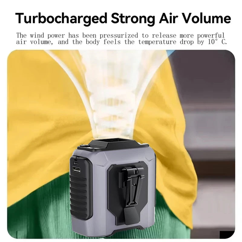 2026 New Portable Waist Fan with Power Bank LED Lighting Hanging Neck Fan 5 Speed Strong Airflow Cooling Fan for Outdoor Working
