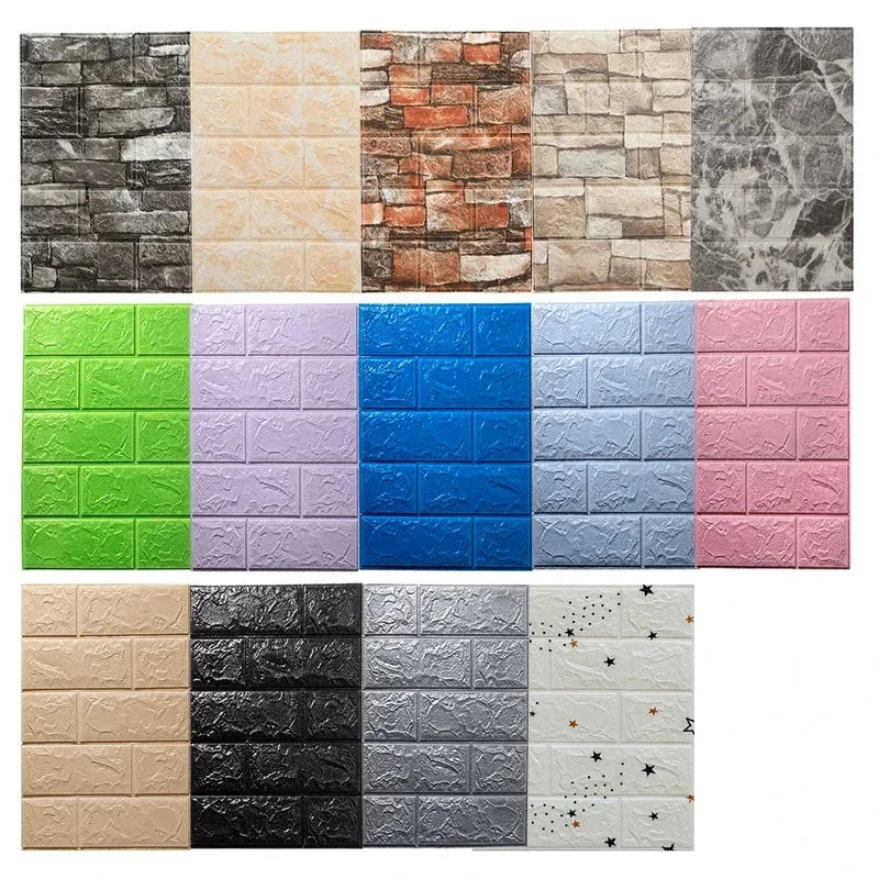 10pcs Self Adhesive Decor 3D Foam Wall Stickers Pane Room Waterproof peel and stick Brick Wallpaper for Interior Decoration