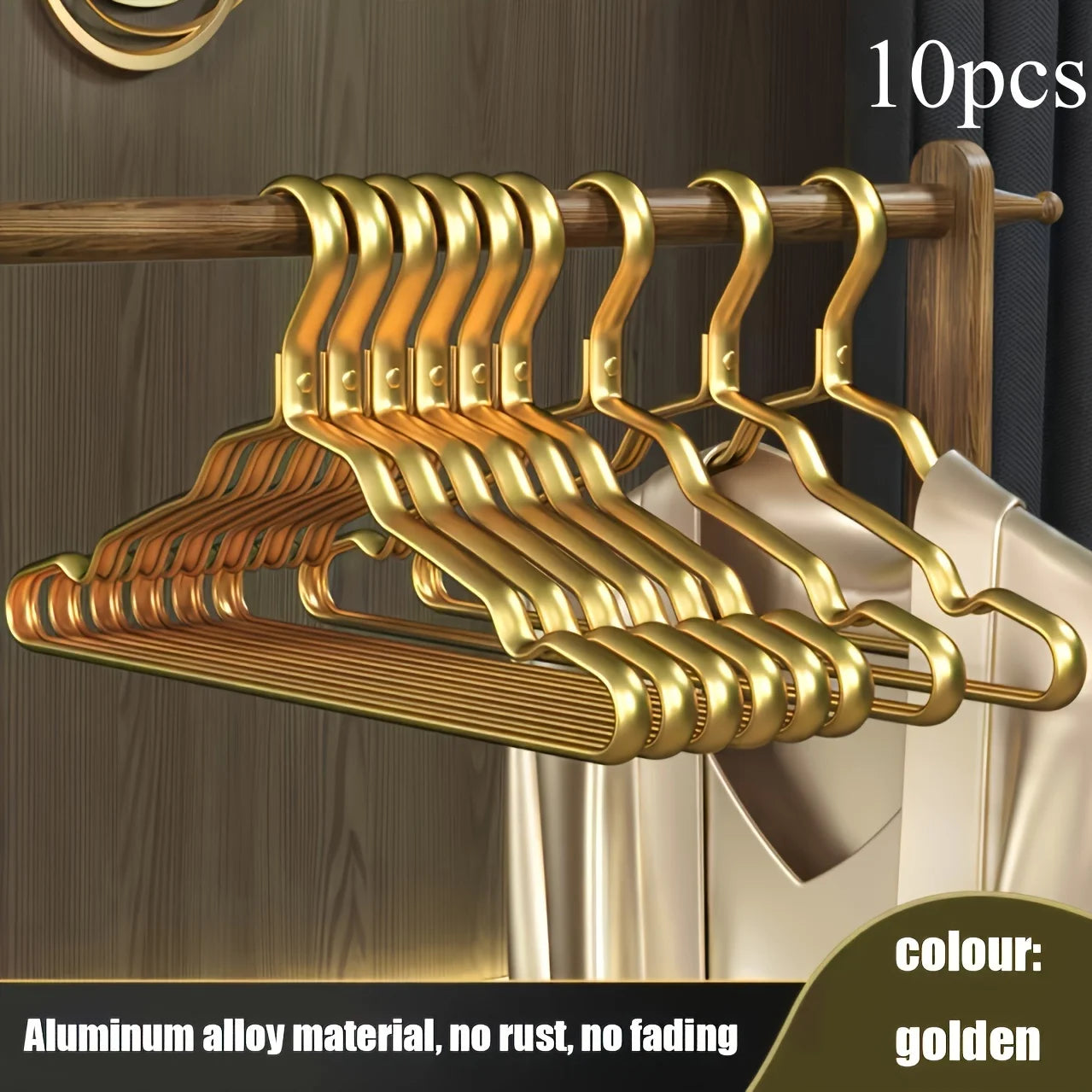 5/10pcs Golden Durable Children Clothing Aluminum Alloy Clothing Hanger Domestic Adult Hanging Coat Hanger Supplies Organizer