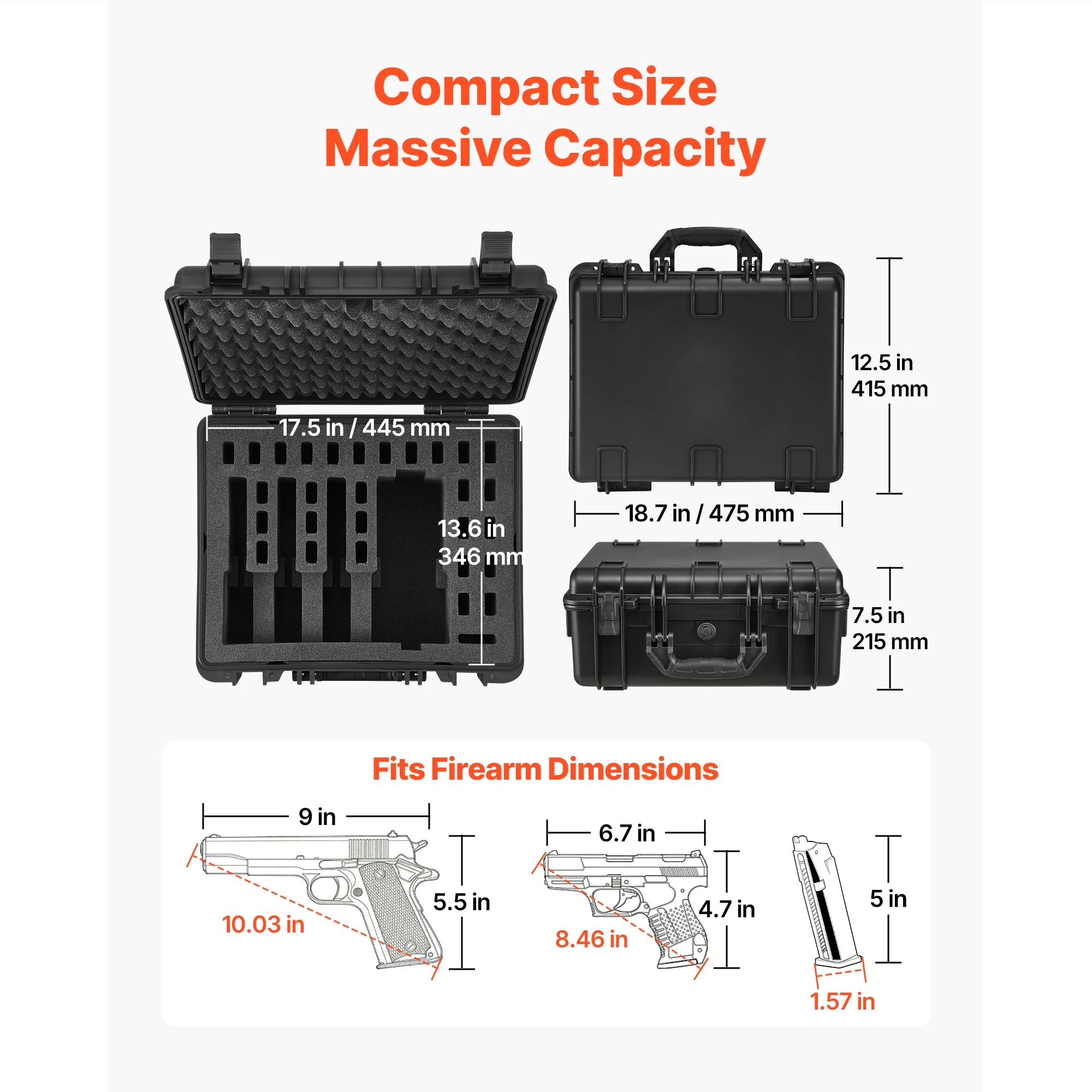 SucceBuy Hard Pistol Case Hard Gun Case with XPE Foam Lining Waterproof Pistol Box with Customizable Interior for Gun Lenses