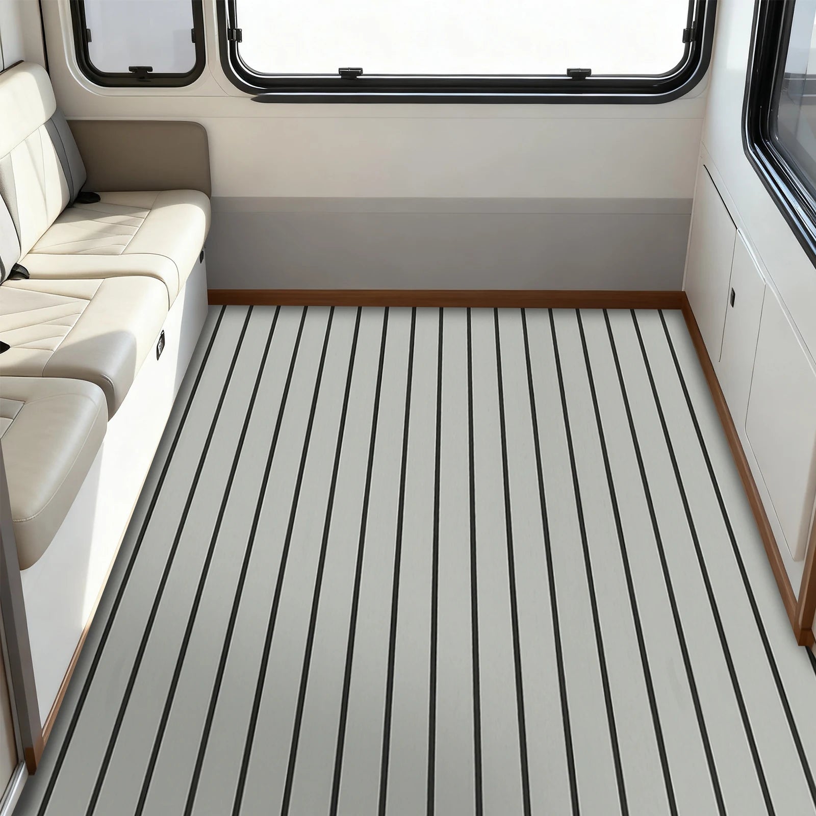 Self-Adhesive EVA Foam Floor Mat 90x240cm Faux Teak Waterproof Boat Decking RV Floor Pad 6mm Thick for Marine Caravan Home Gym