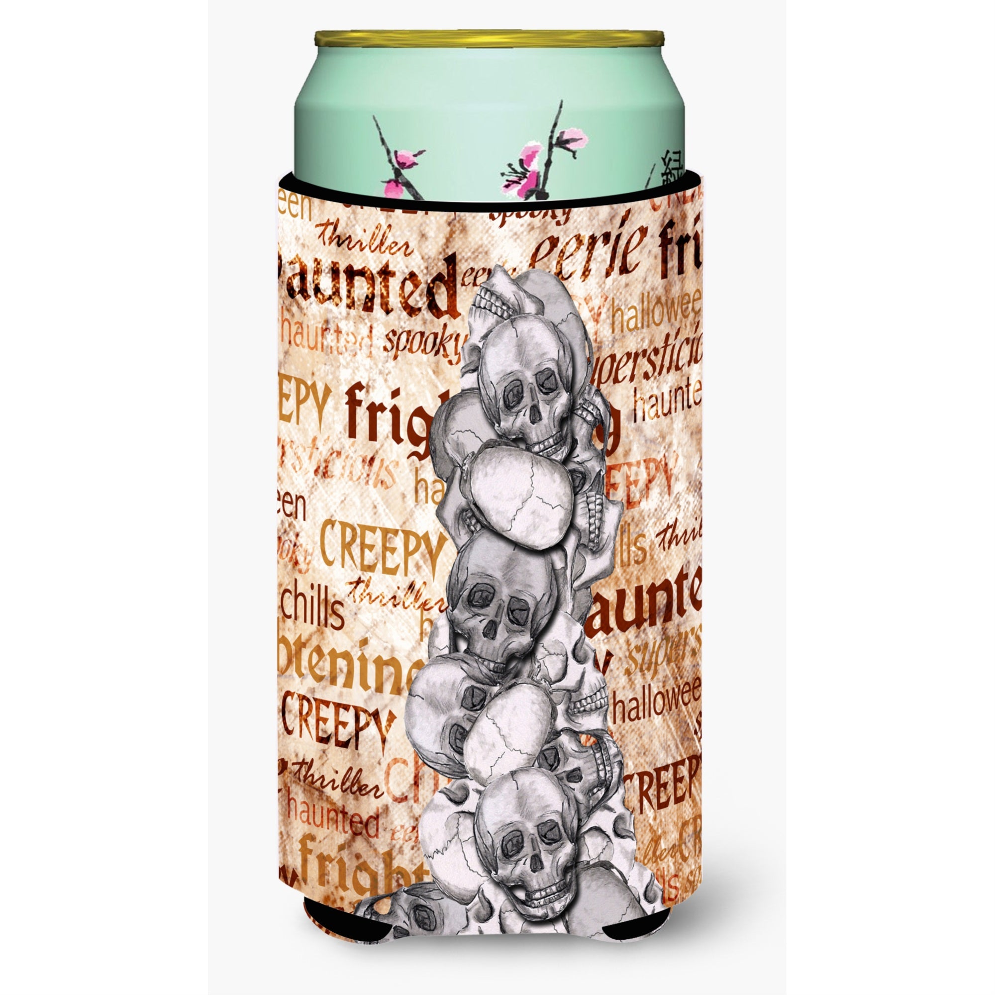 'Creepy, Haunted And Frightful With Skulls Halloween  Tall Boy Beverage Insulator Beverage Insulator Hugger''
