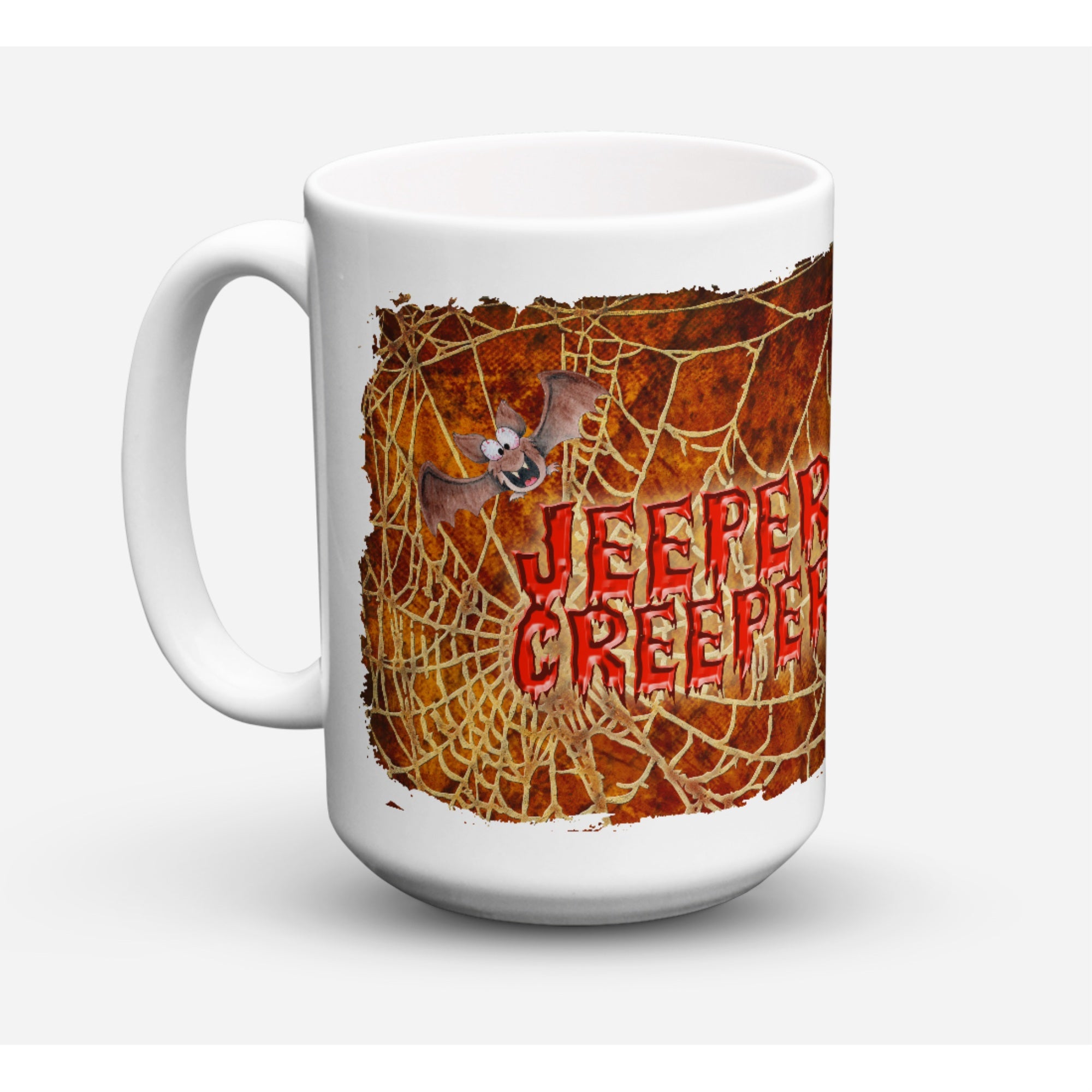 Carolines Treasures SB3018CM15 Jeepers Creepers With Bat And Spider Web Halloween Microwavable Ceramic Coffee Mug 15 oz Multico