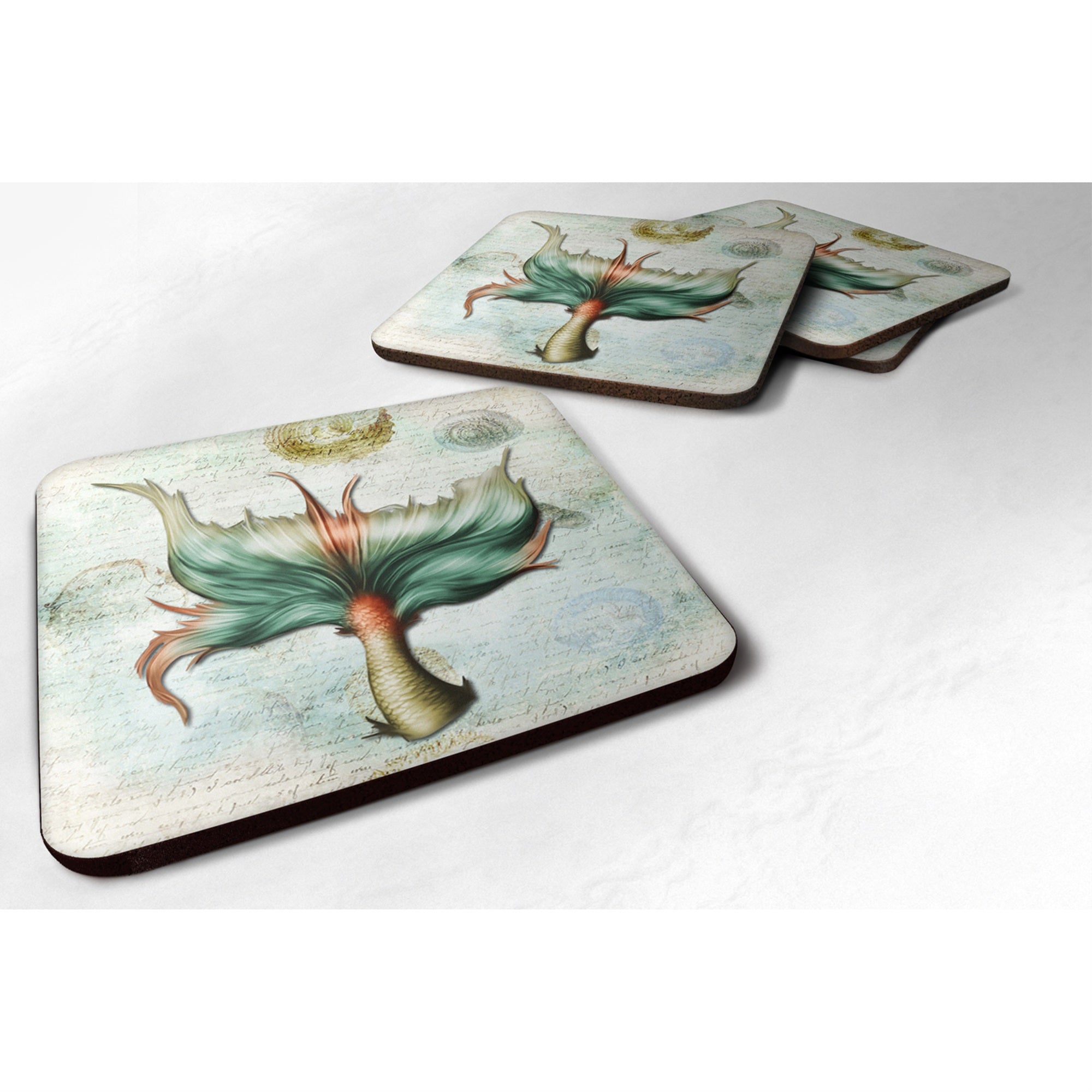 'Caroline'S Treasures Sb3039Fc Mermaids And Mermen Mermaid Tail Foam Coasters (Set Of 4), 3.5'''' H X 3.5'''' W, Multicolor''