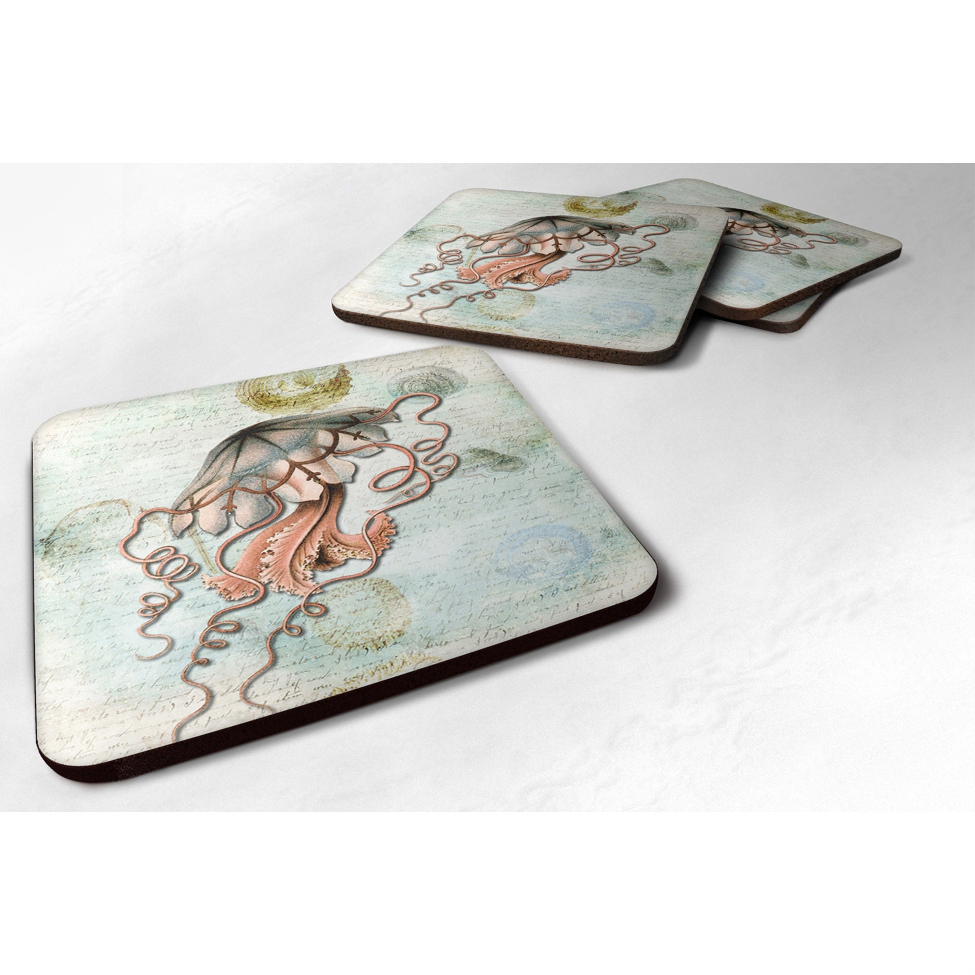 'Caroline'S Treasures Sb3044Fc Jellyfish Foam Coasters (Set Of 4), 3.5'''' H X 3.5'''' W, Multicolor''