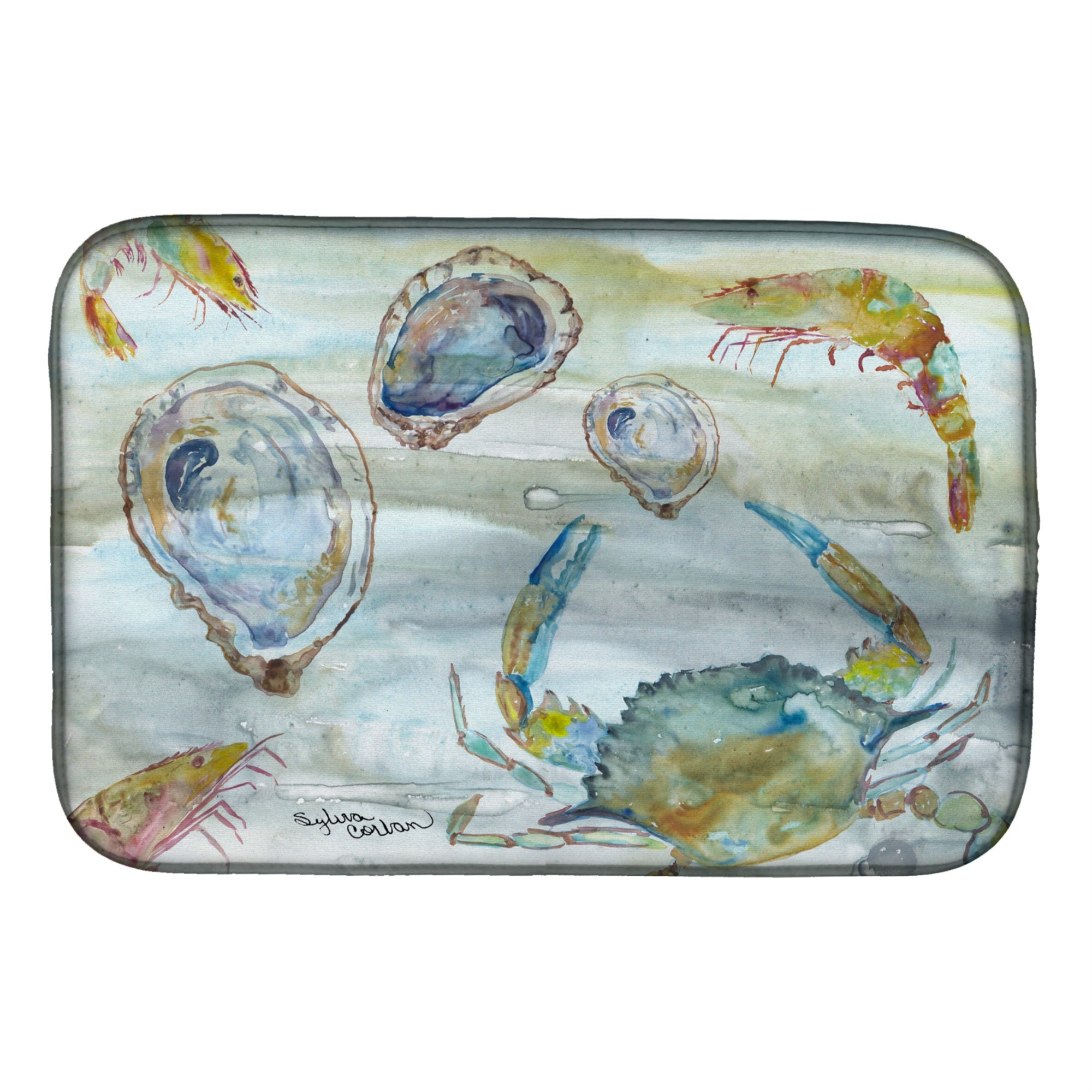 'Caroline'S Treasures Sc2010Ddm Crab, Shrimp And Oyster Watercolor Dish-Drying-Mats, 14X21, Multicolor''