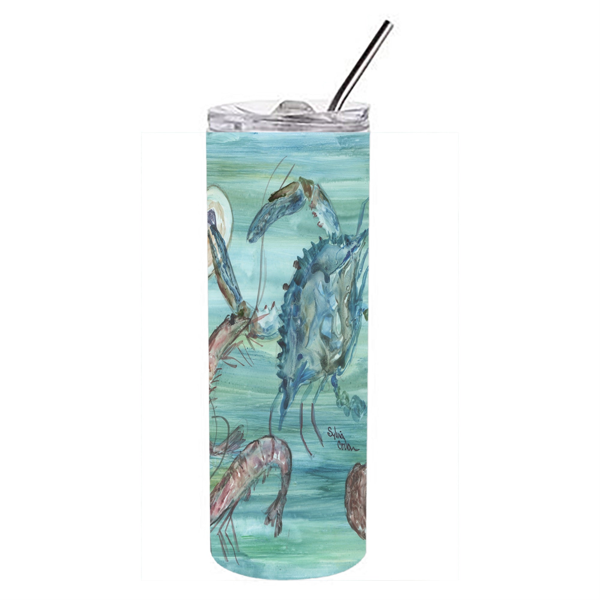 'Caroline'S Treasures Crab, Shrimp And Oysters Double Walled Stainless Steel 20 Oz Skinny Travel-Insulated-Tumblers, Multicolor