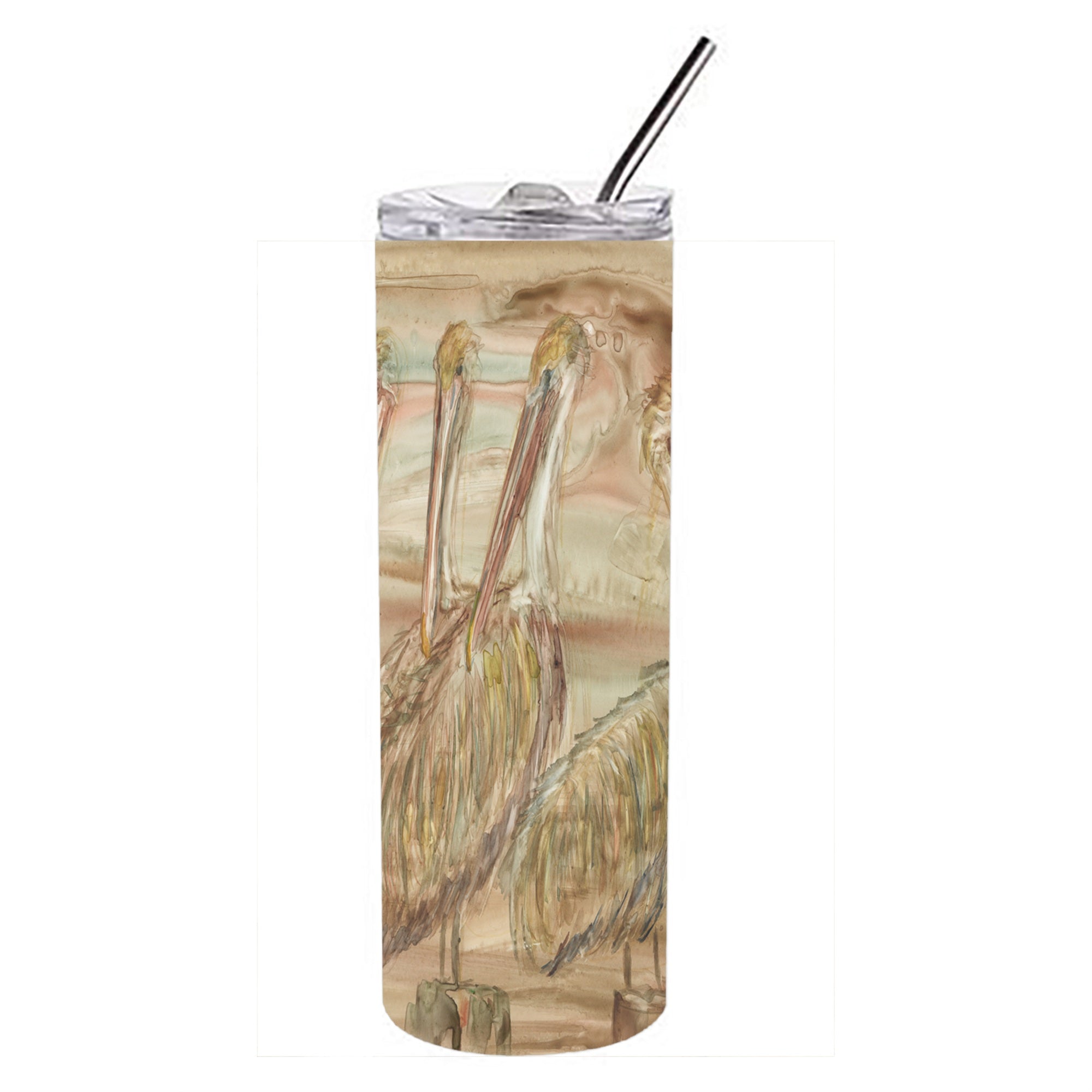 'Caroline'S Treasures Brown Pelicans Double Walled Stainless Steel 20 Oz Skinny Travel-Insulated-Tumblers, Multicolor''