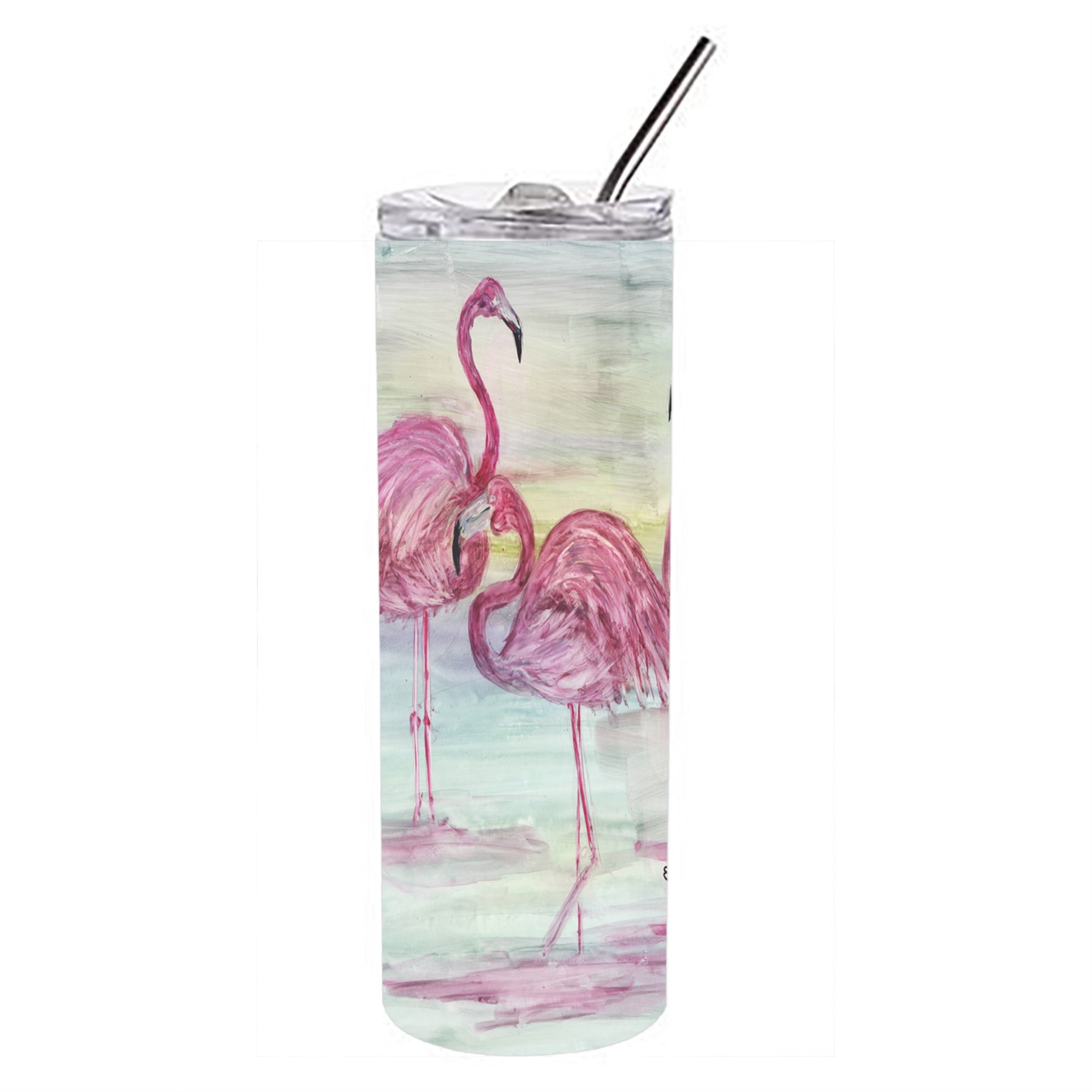 'Caroline'S Treasures Flamingos Double Walled Stainless Steel 20 Oz Skinny Travel-Insulated-Tumblers, Multicolor''