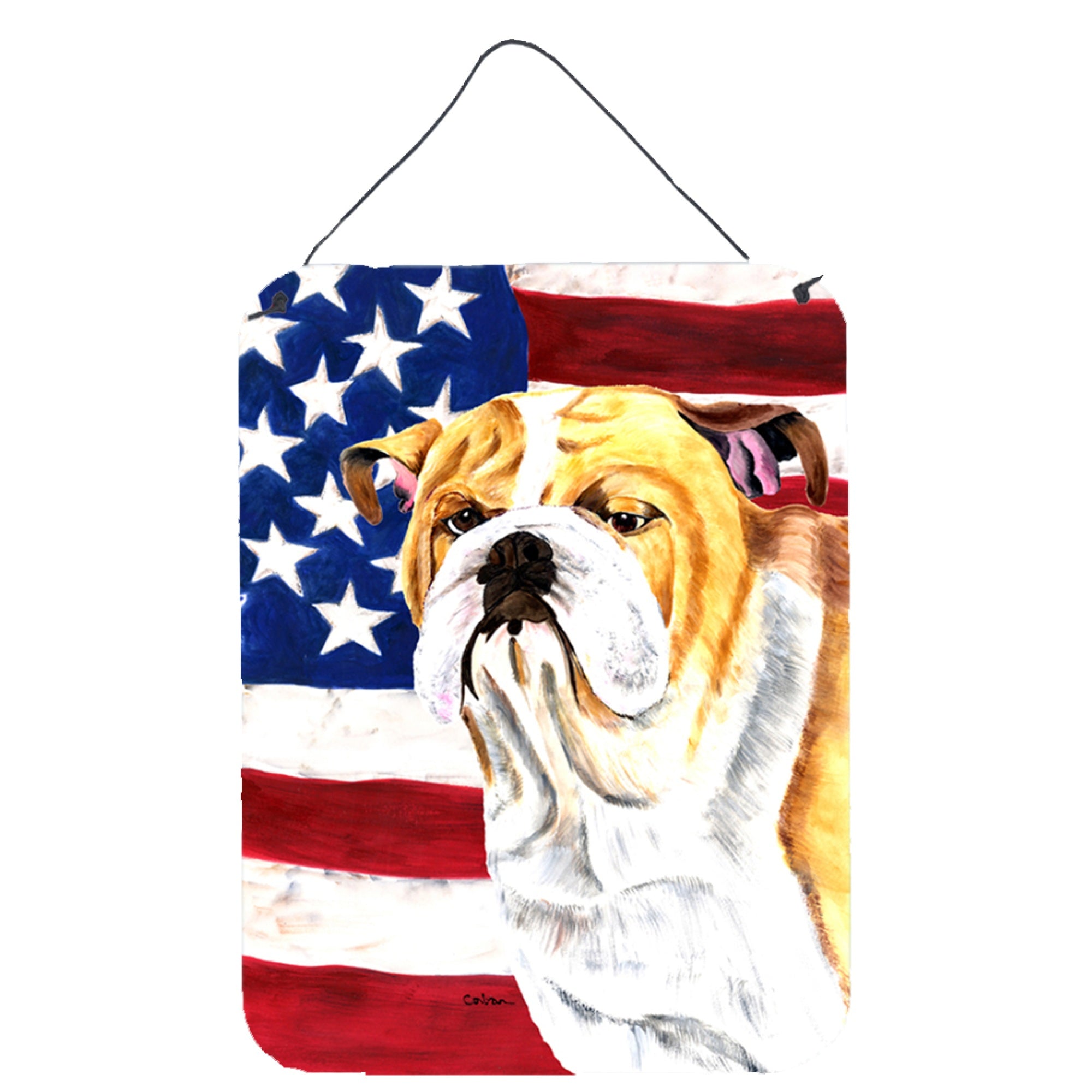 Carolines Treasures SC9002DS1216 Usa American Flag with Bulldog English Wall or Door Hanging Prints, 16 x 12, Multicolor