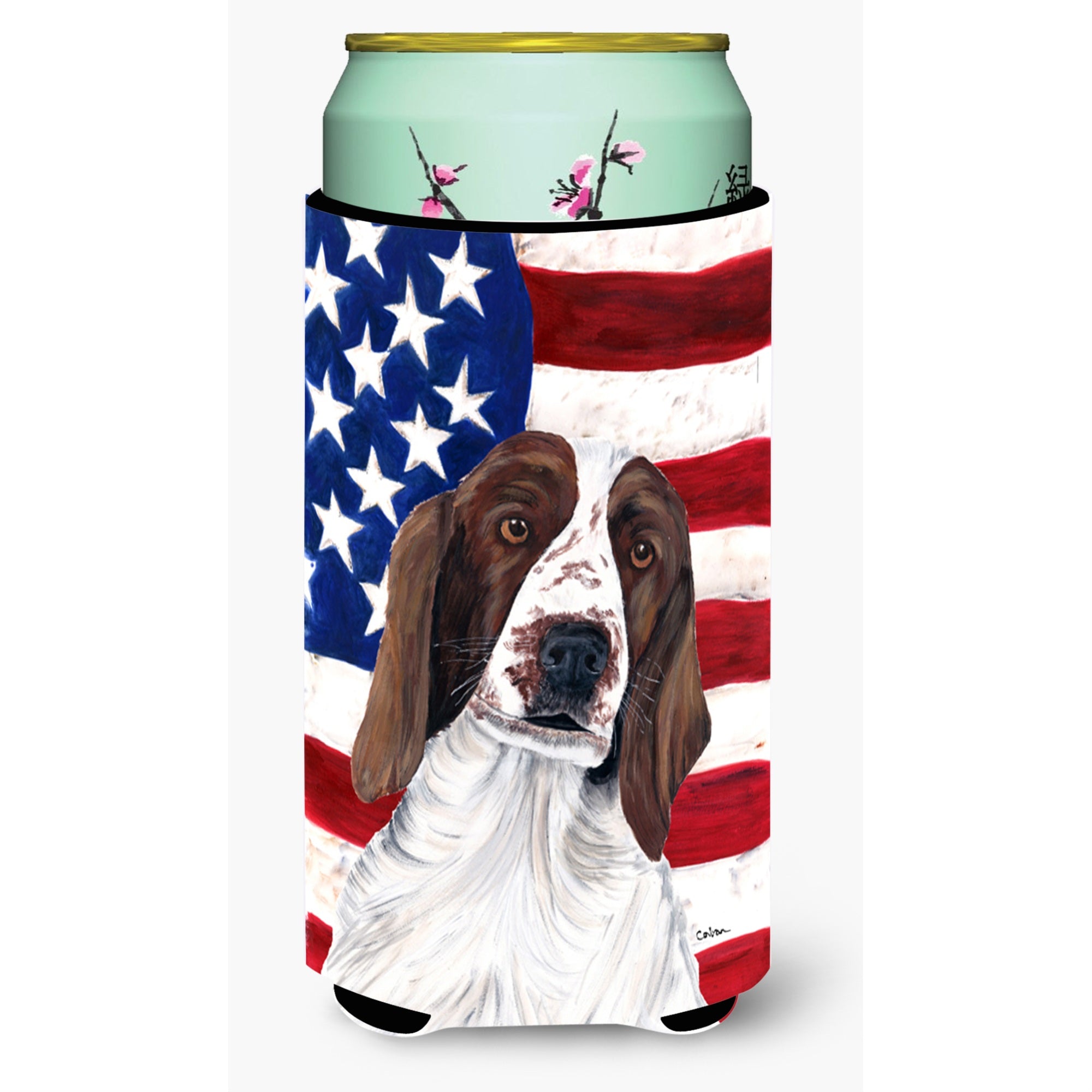 Usa American Flag With Welsh Springer Spaniel  Tall Boy Beverage Insulator Beverage Insulator Hugger