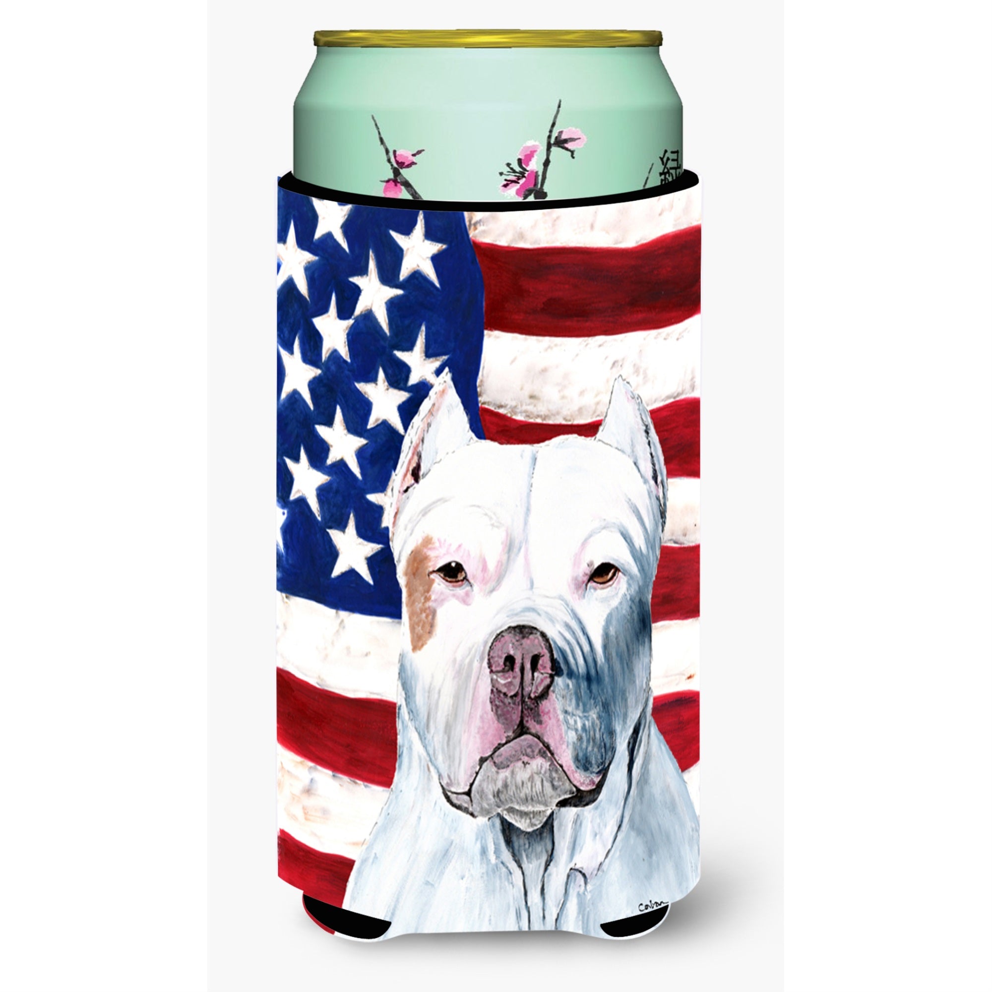 Usa American Flag With Pit Bull  Tall Boy Beverage Insulator Beverage Insulator Hugger