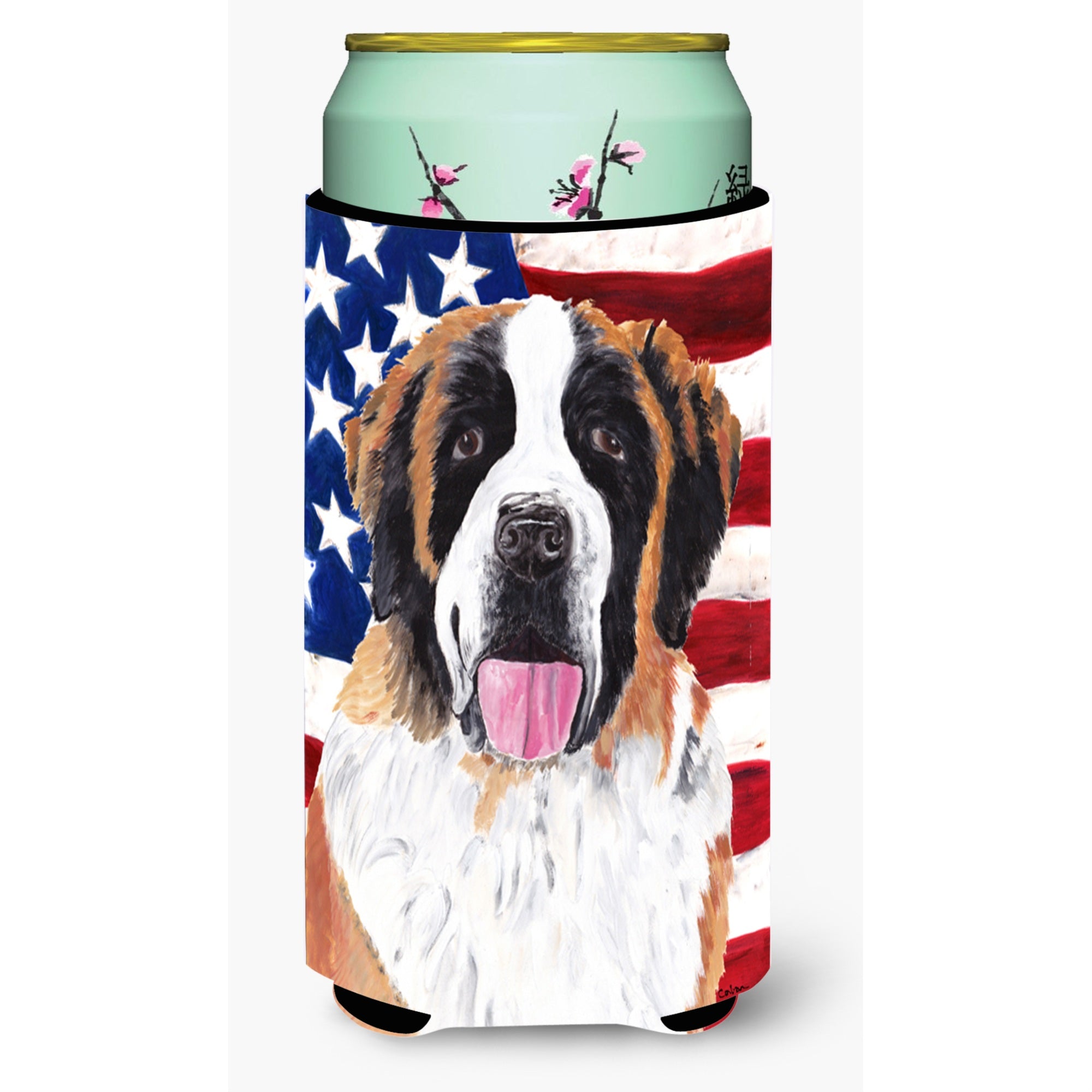 Usa American Flag With Saint Bernard  Tall Boy Beverage Insulator Beverage Insulator Hugger