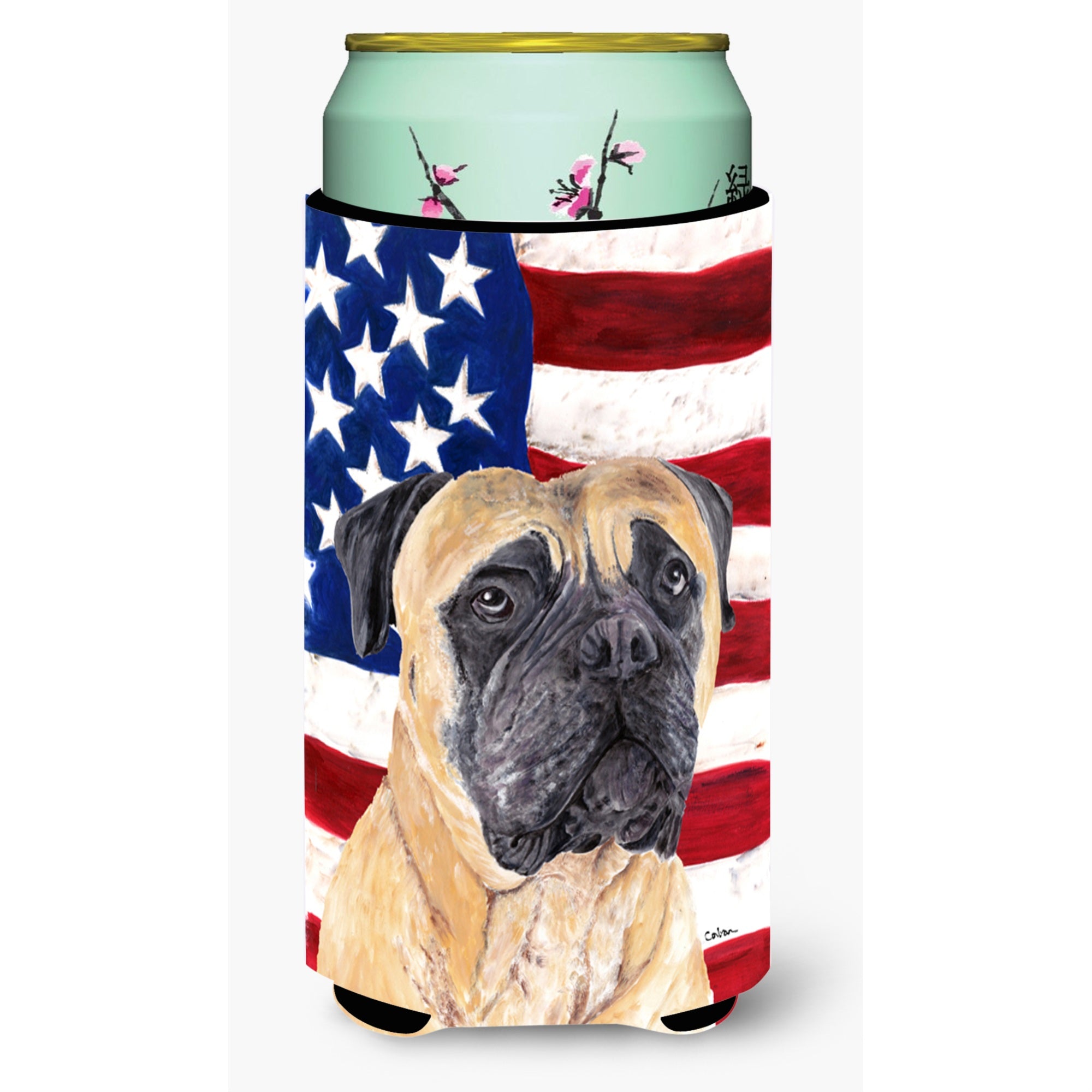 Usa American Flag With Mastiff  Tall Boy Beverage Insulator Beverage Insulator Hugger