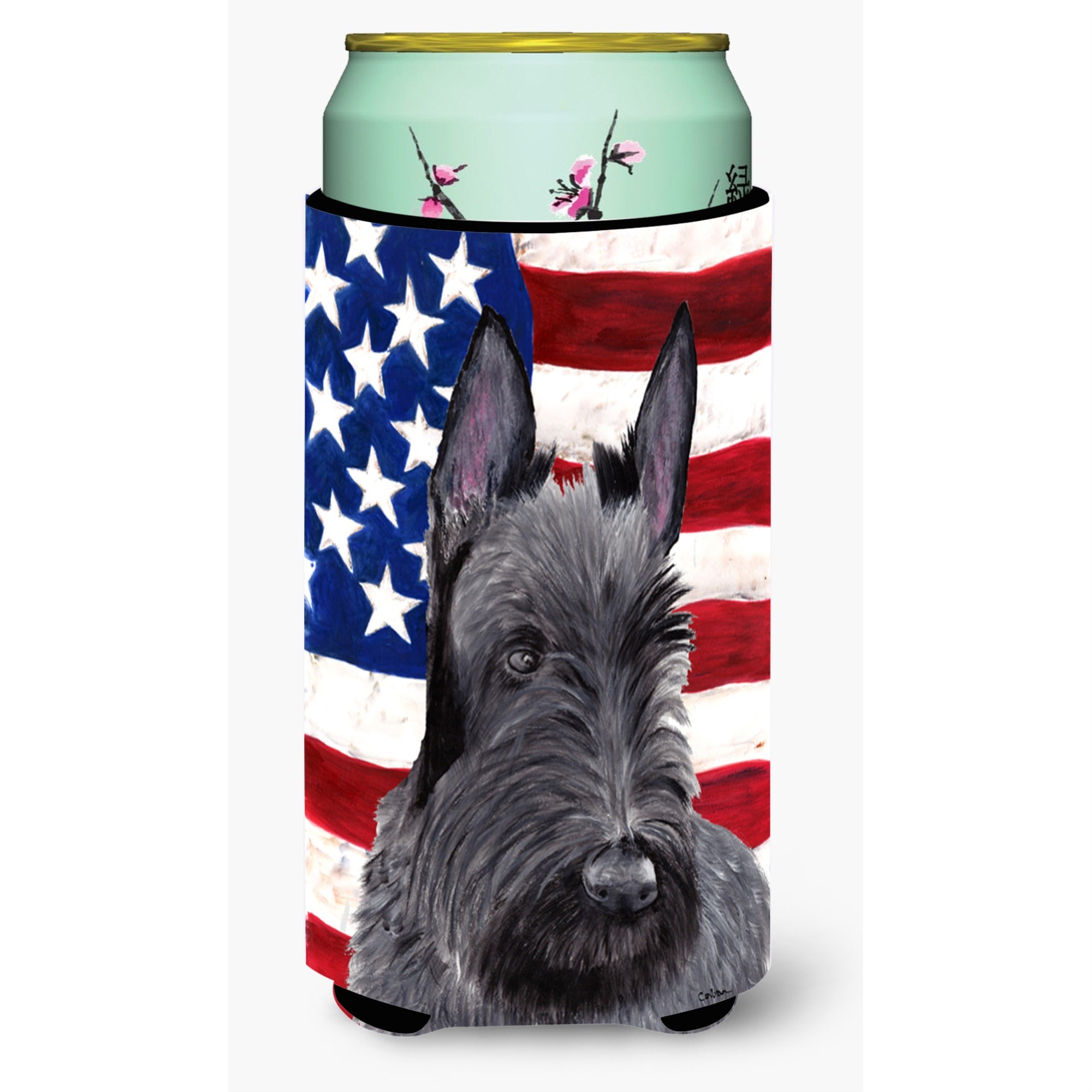 Usa American Flag With Scottish Terrier  Tall Boy Beverage Insulator Beverage Insulator Hugger