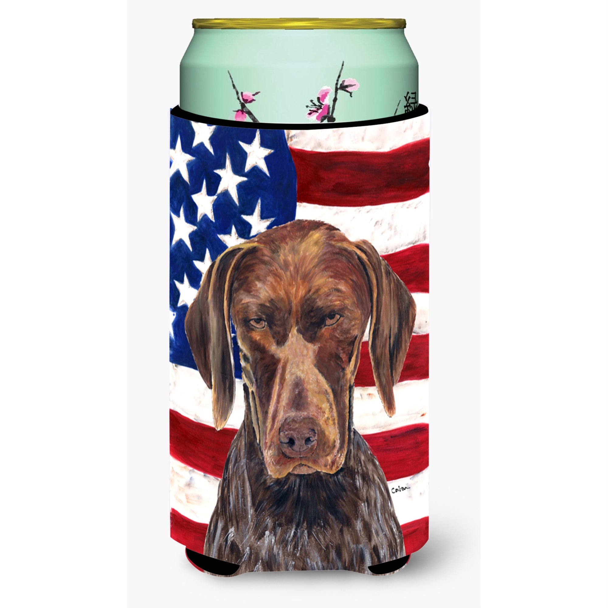 Usa American Flag With German Shorthaired Pointer  Tall Boy Beverage Insulator Beverage Insulator Hugger