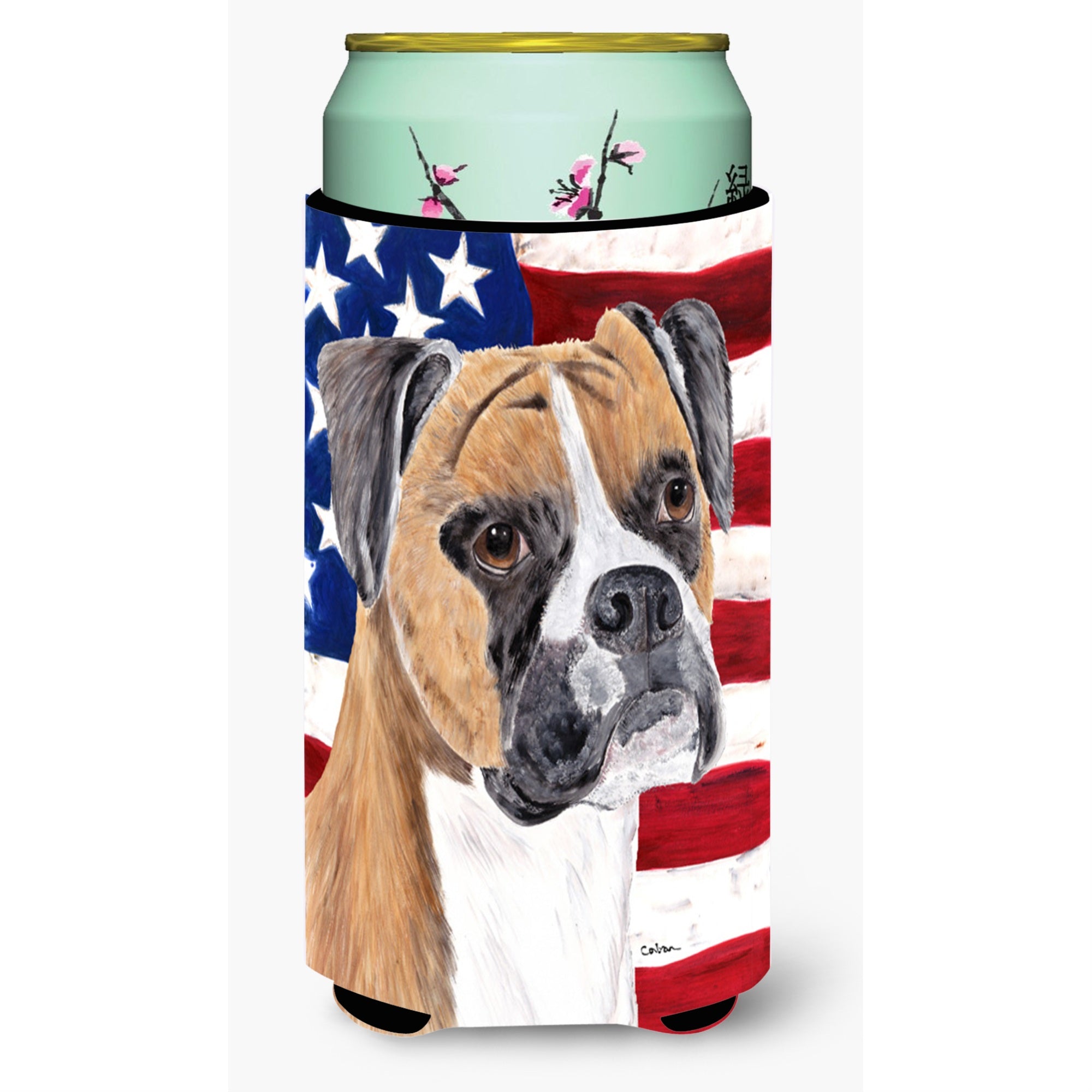 Usa American Flag With Boxer  Tall Boy Beverage Insulator Beverage Insulator Hugger