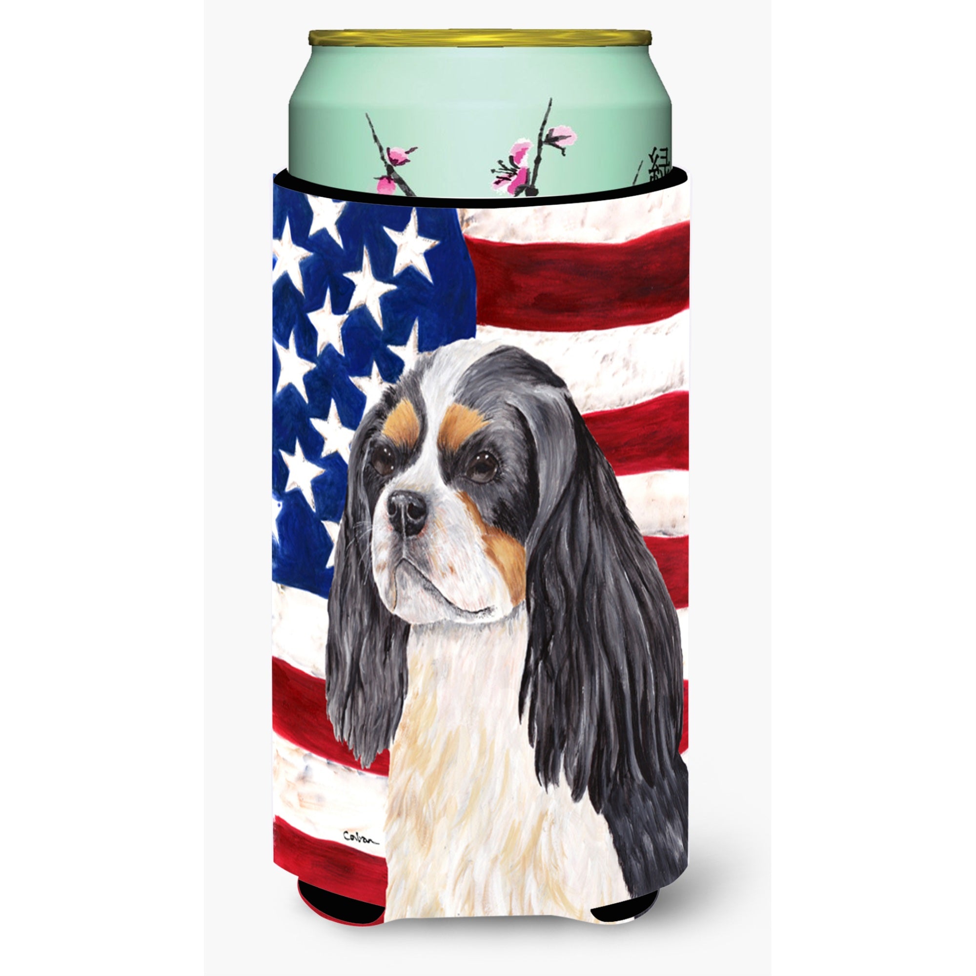 Usa American Flag With Cavalier Spaniel  Tall Boy Beverage Insulator Beverage Insulator Hugger