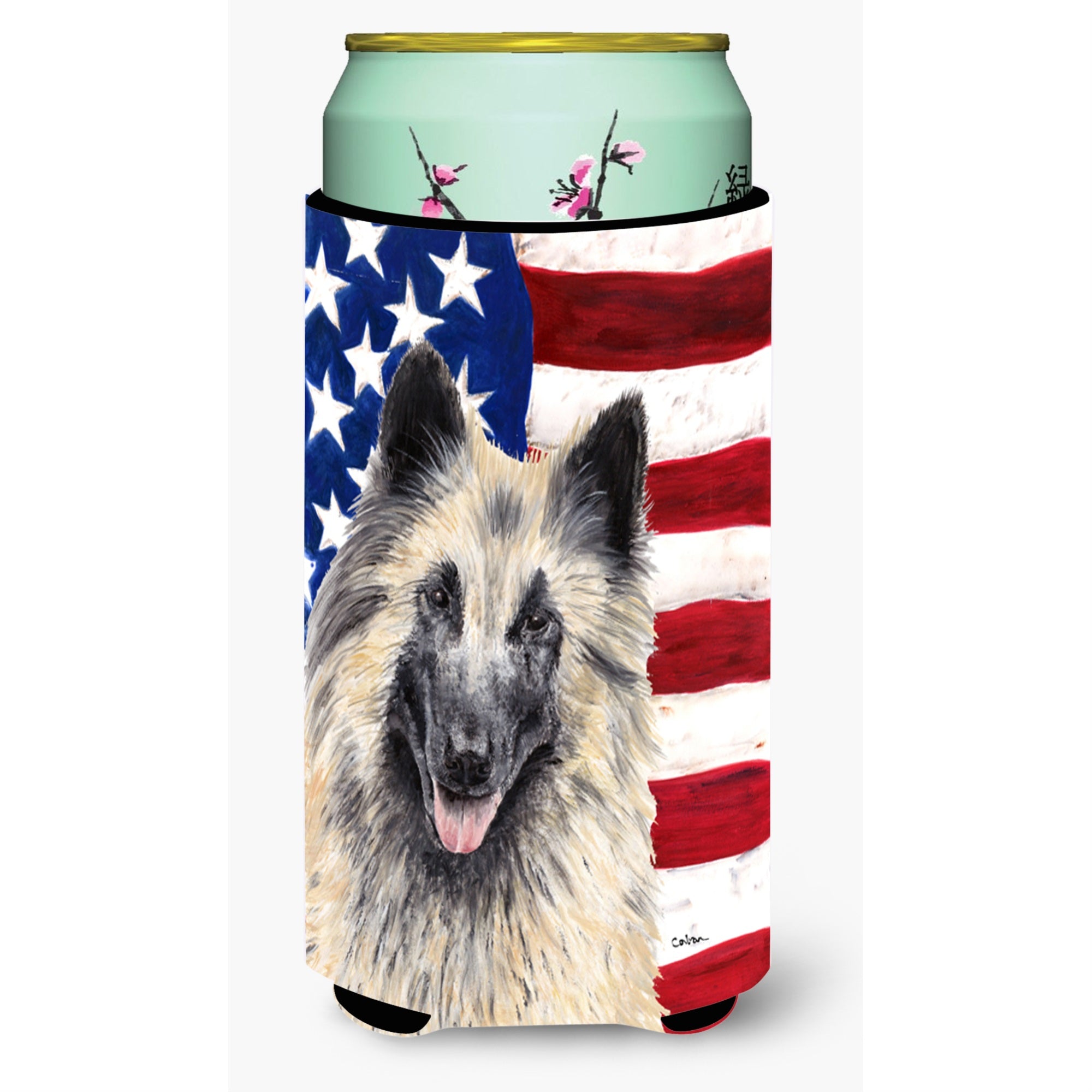 Usa American Flag With Belgian Tervuren  Tall Boy Beverage Insulator Beverage Insulator Hugger