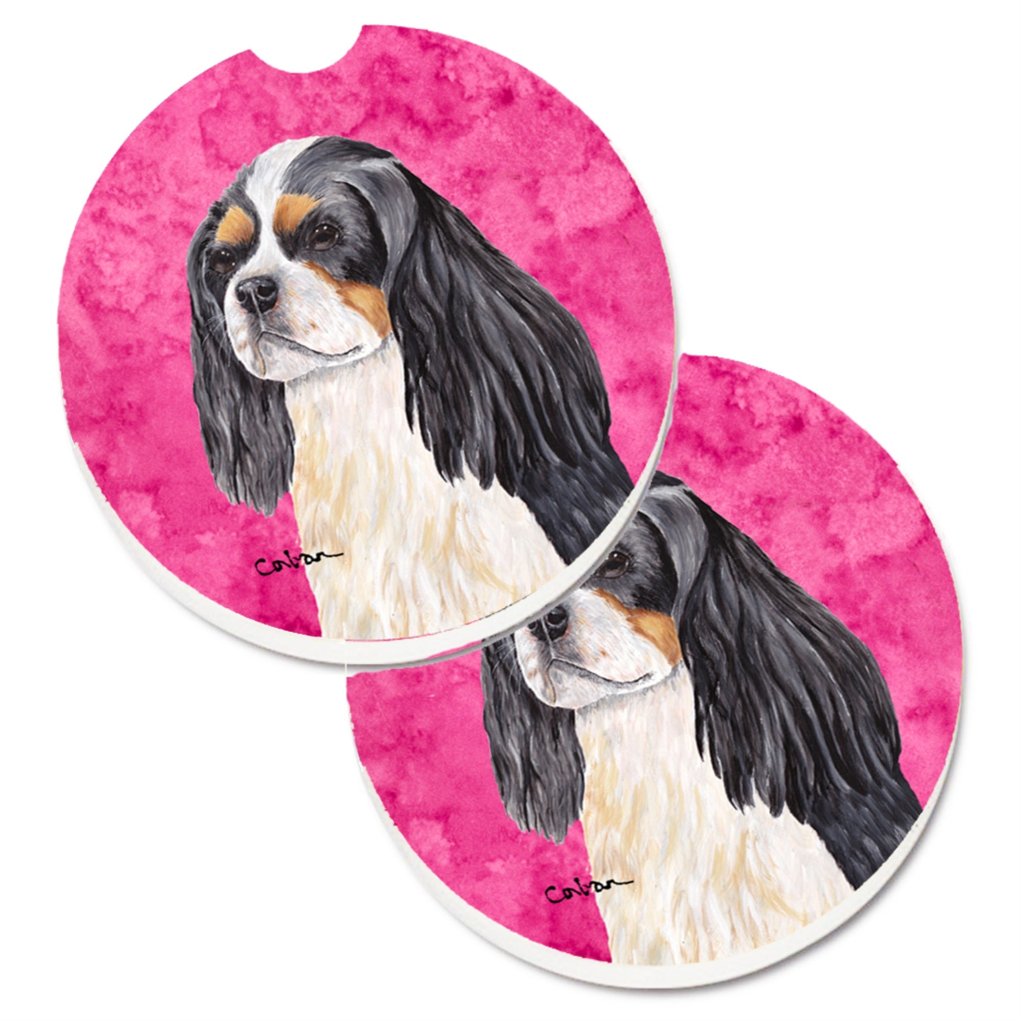 'Caroline'S Treasures Pink Cavalier Spaniel Set Of 2 Cup Holder Car Coasters Sc9120Pkcarc, 2.56, Multicolor''