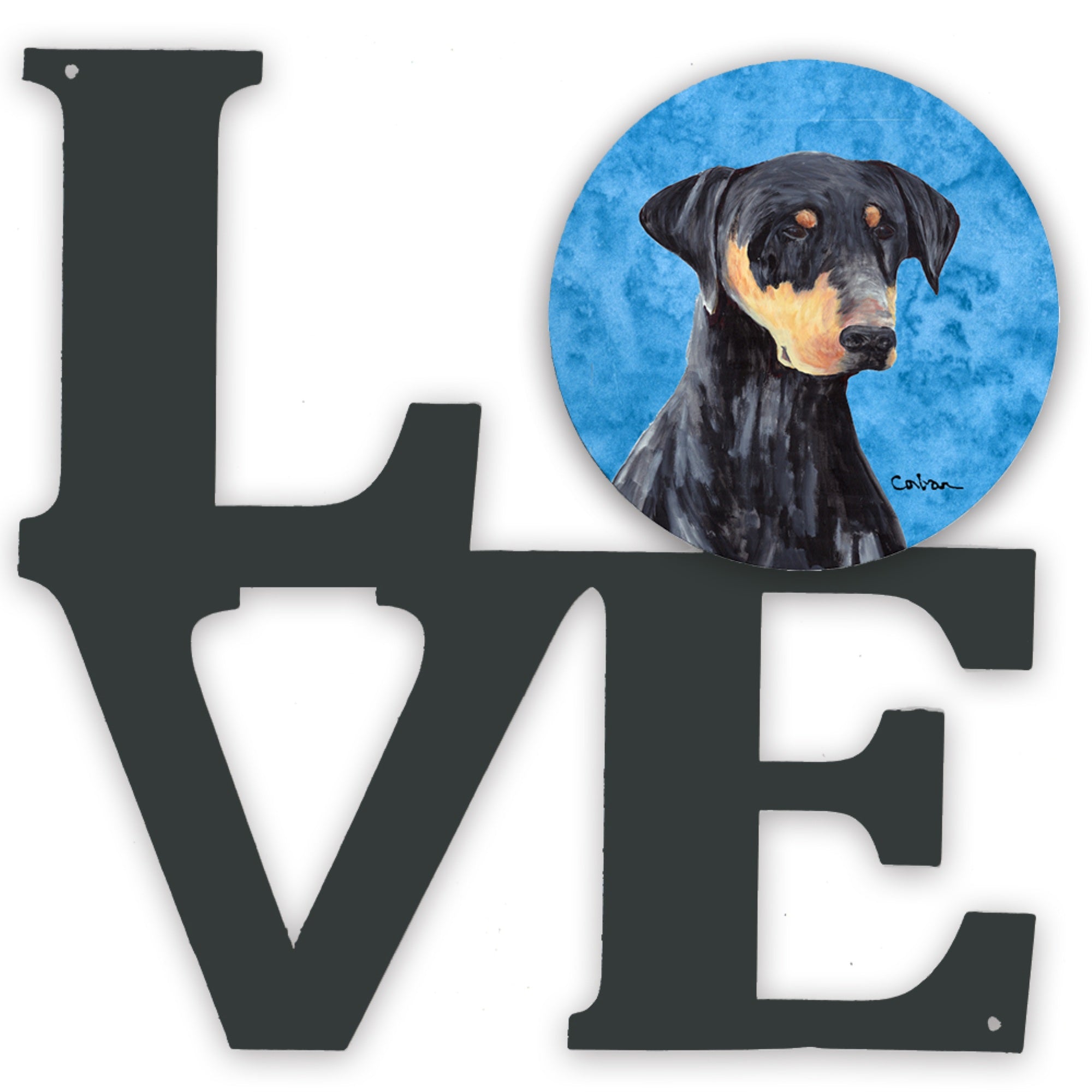 'Caroline'S Treasures Blue Doberman Metal Artwork Love Wall-Decor, Multicolor''