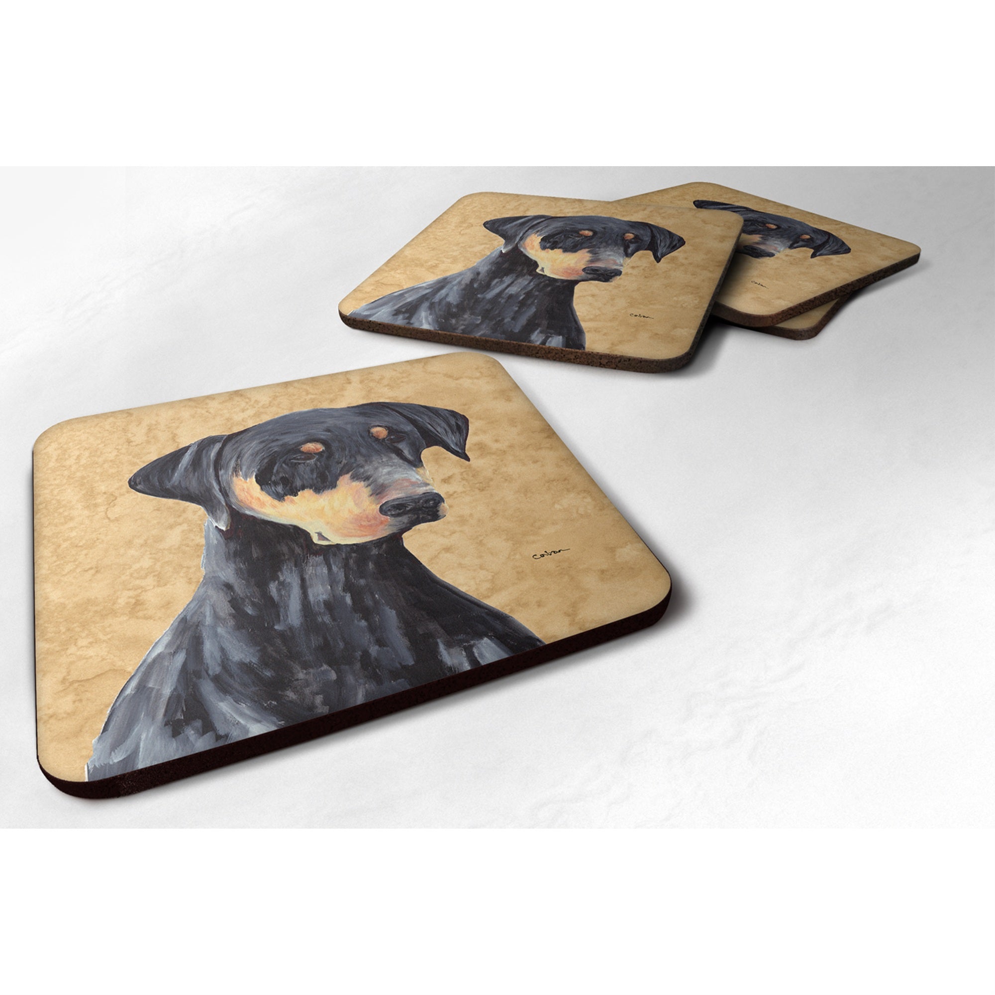'Caroline'S Treasures Sc9126Fc Doberman Foam Coasters (Set Of 4), 3.5'''' H X 3.5'''' W, Multicolor''