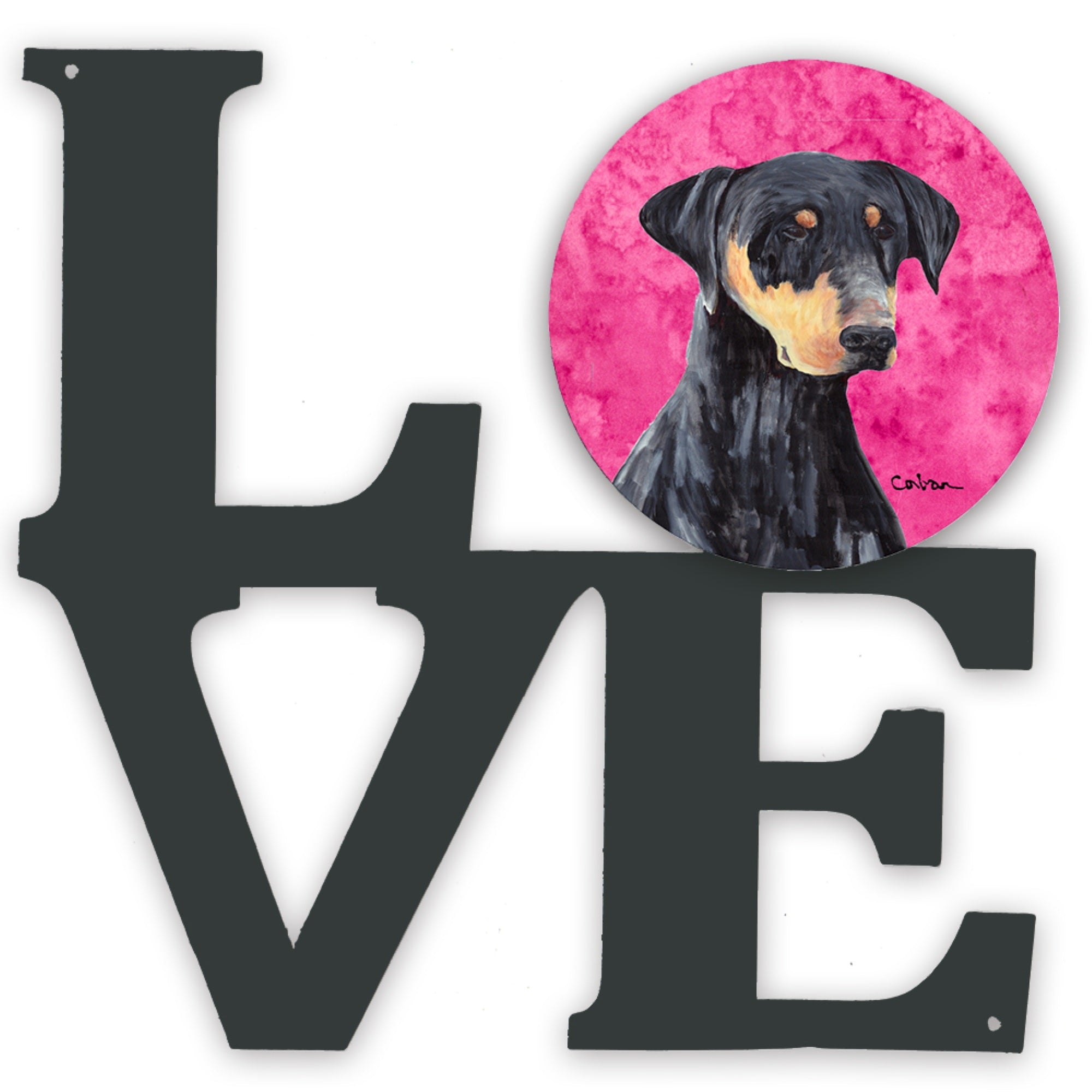 'Caroline'S Treasures Pink Doberman Metal Artwork Love Wall-Decor, Multicolor''