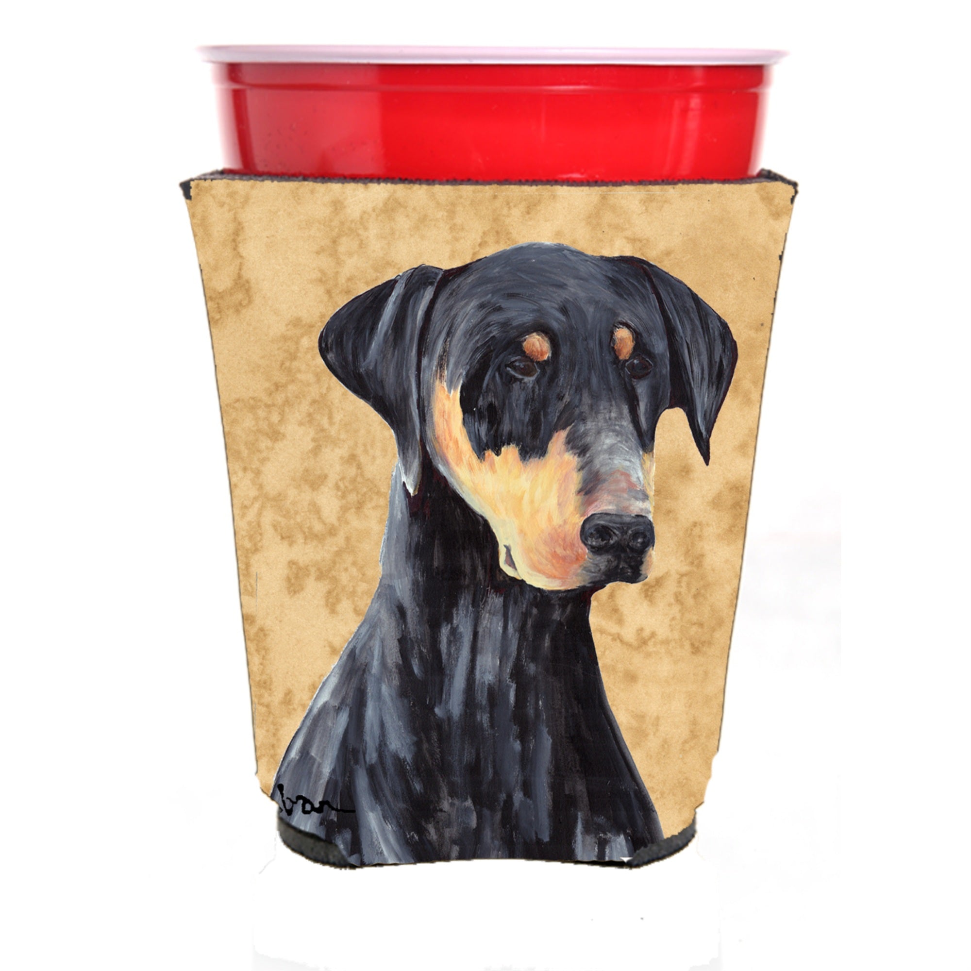 Doberman Red Solo Cup Beverage Insulator Hugger