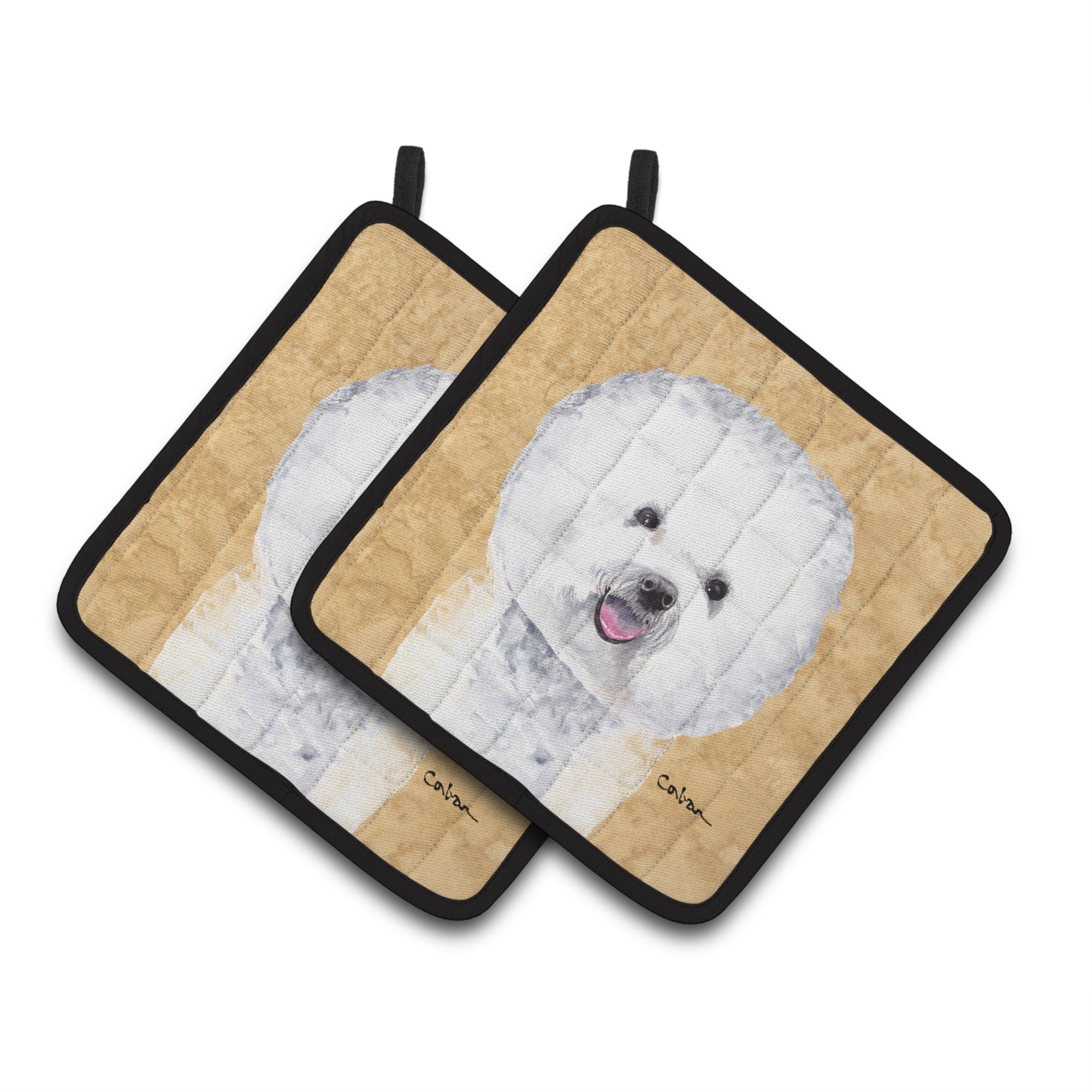 'Caroline'S Treasures Bichon Frise Wipe Your Paws Pair Of Pot Holders Sc9135Pthd, 7.5Hx7.5W, Multicolor''