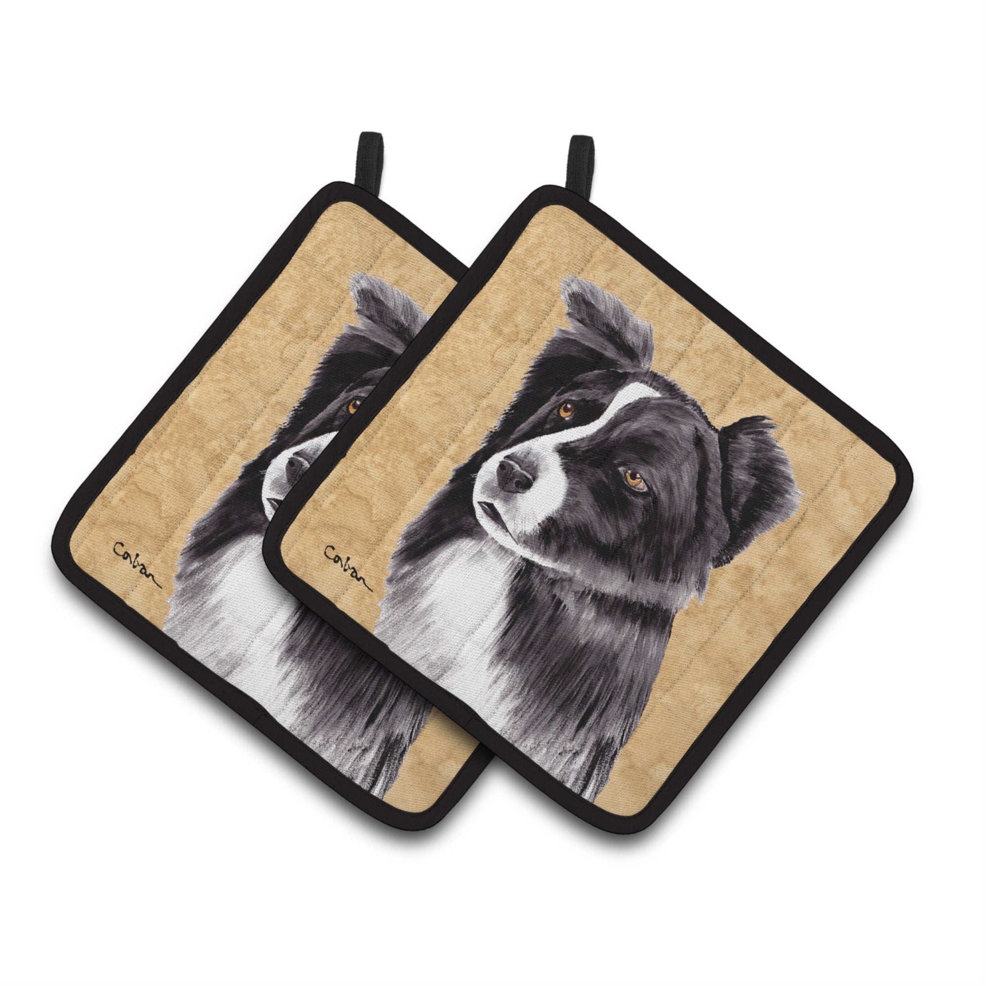 'Caroline'S Treasures Border Collie Wipe Your Paws Pair Of Pot Holders Sc9138Pthd, 7.5Hx7.5W, Multicolor''