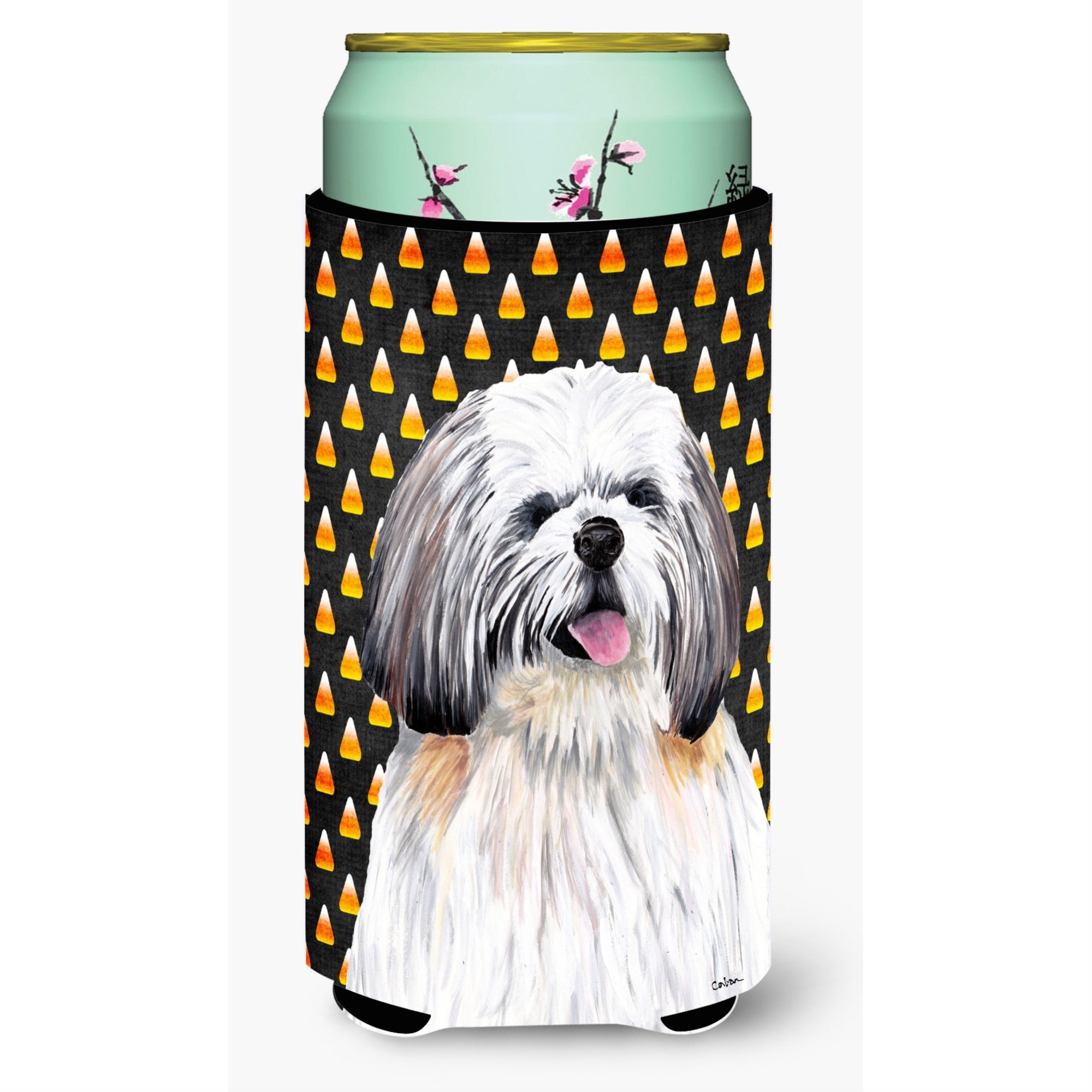 Shih Tzu Candy Corn Halloween Portrait  Tall Boy Beverage Insulator Beverage Insulator Hugger